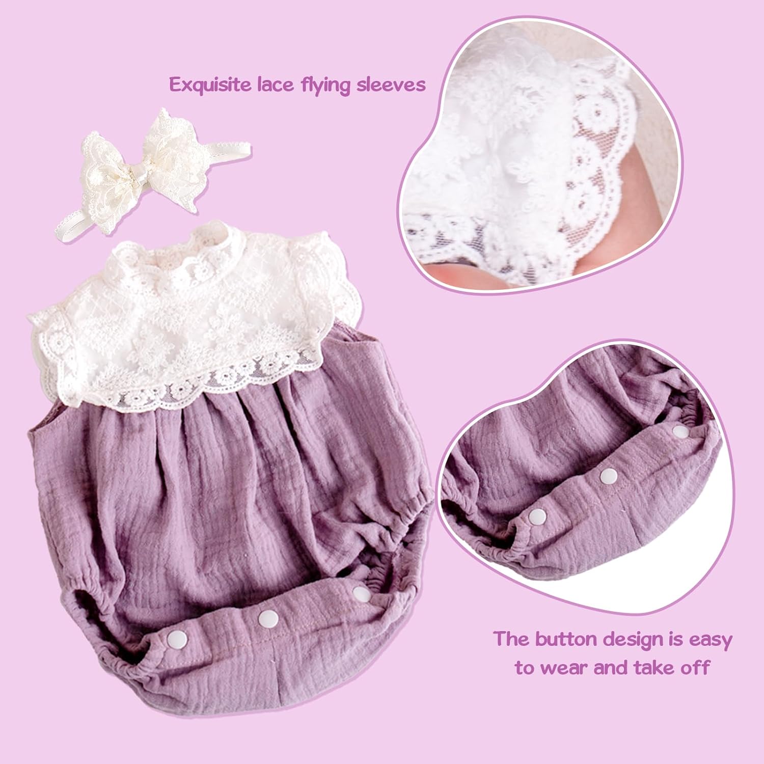 Aori Reborn Baby Doll Purple Outfit with Lace Headband