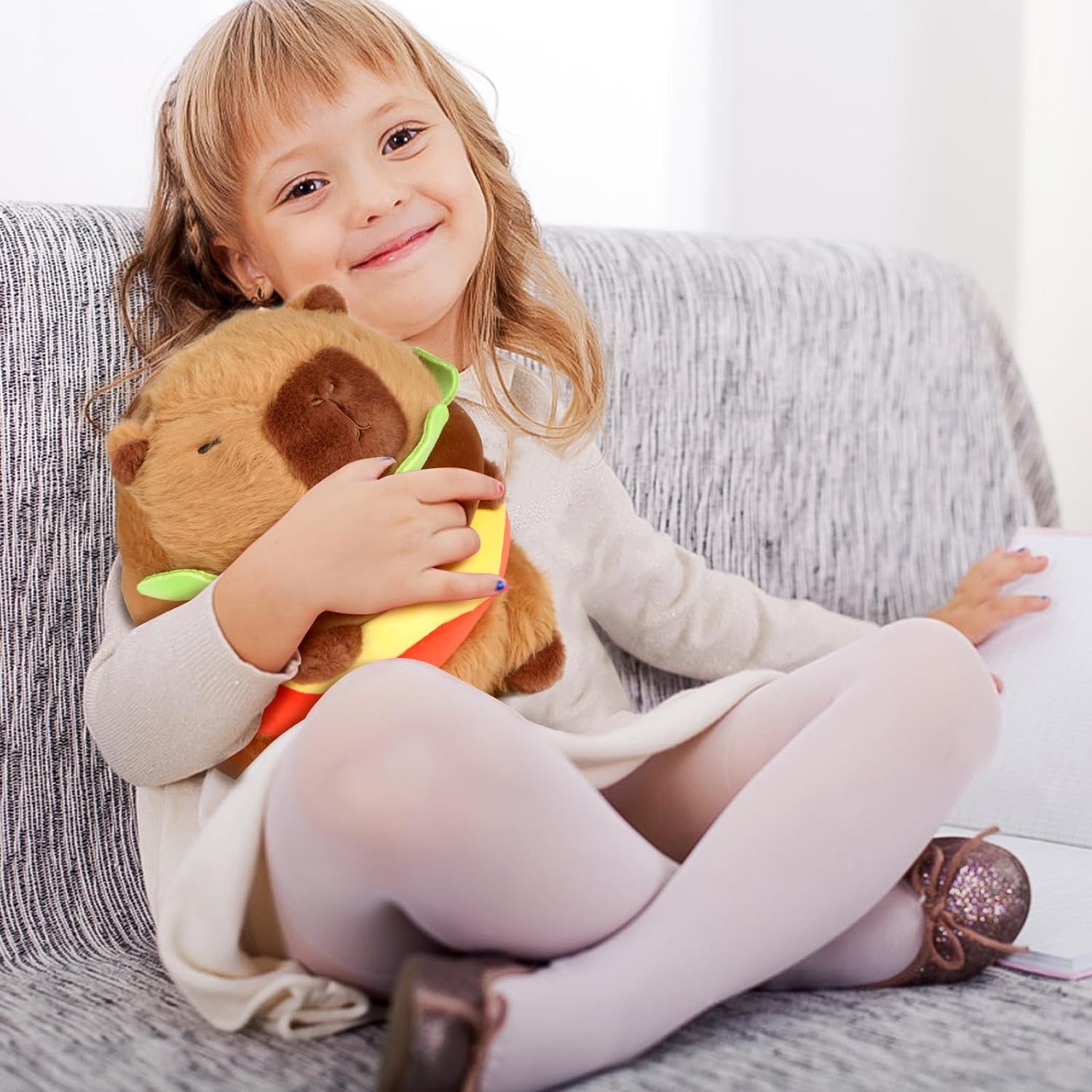 Hamburger Loving Capybara Plush Toy - 95 Inch