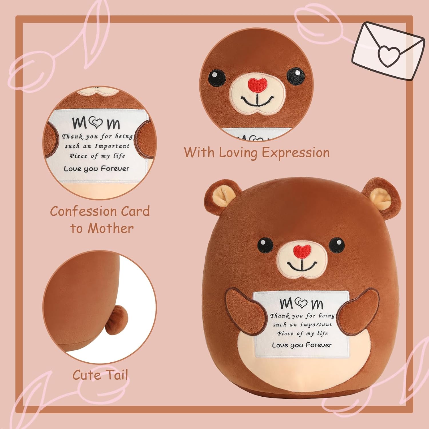 Finebee Brown Bear Plush Stuffed Animal 10 Inch