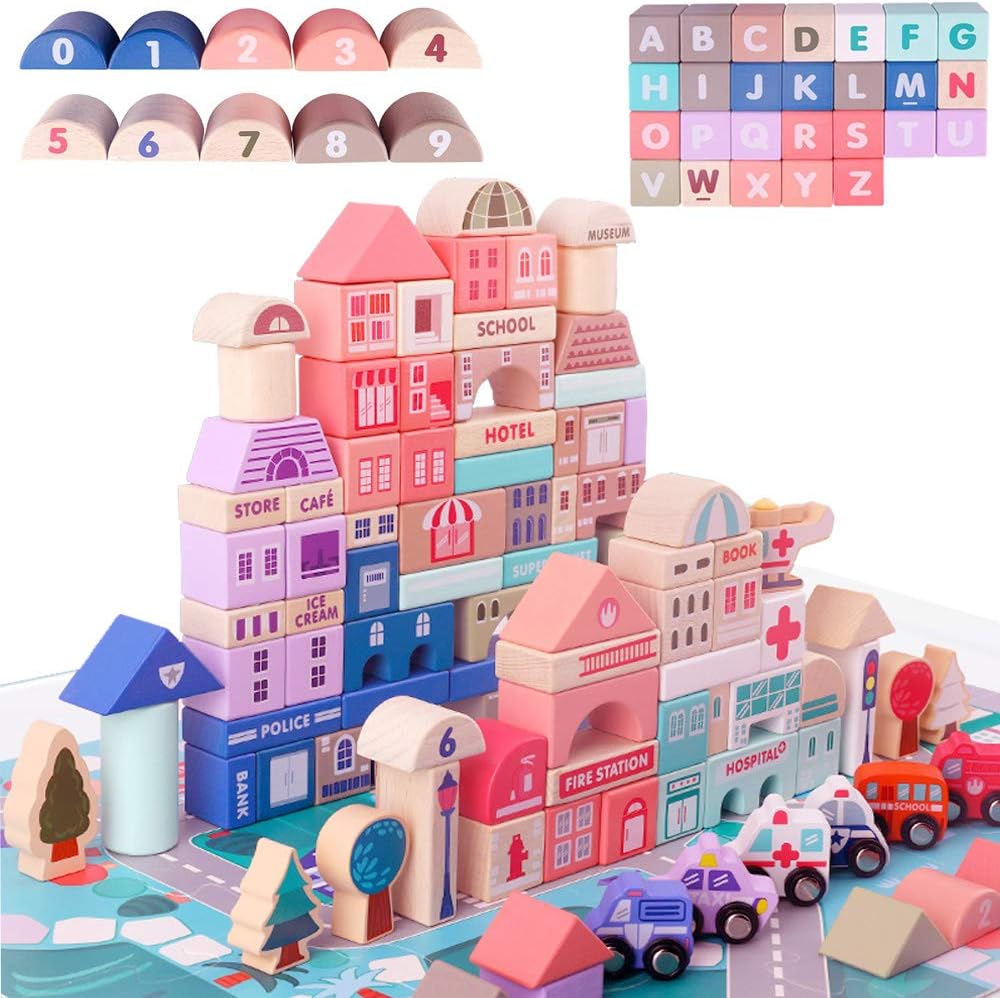 CICITOYWO Wooden Blocks Set for Toddlers