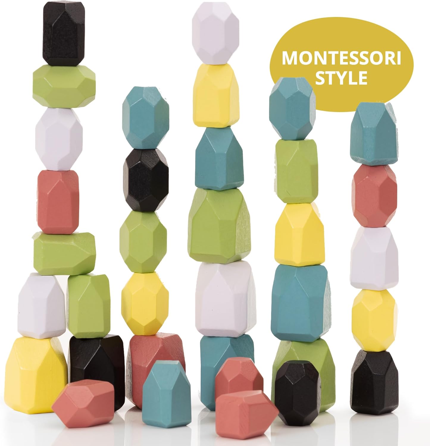 36 PCS Wooden Stacking Rocks for Kids