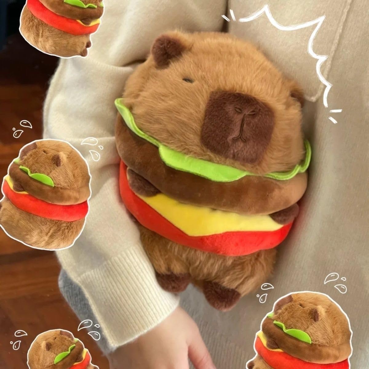Hamburger Loving Capybara Plush Toy - 95 Inch