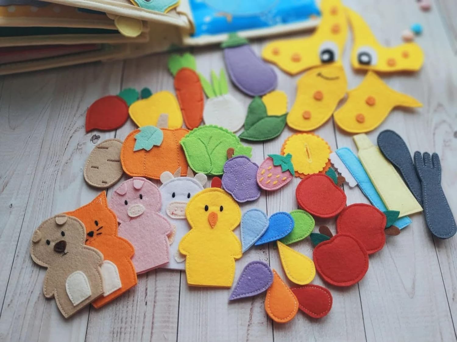 Handmade Animals Quiet Baby Book with Felt Puppets