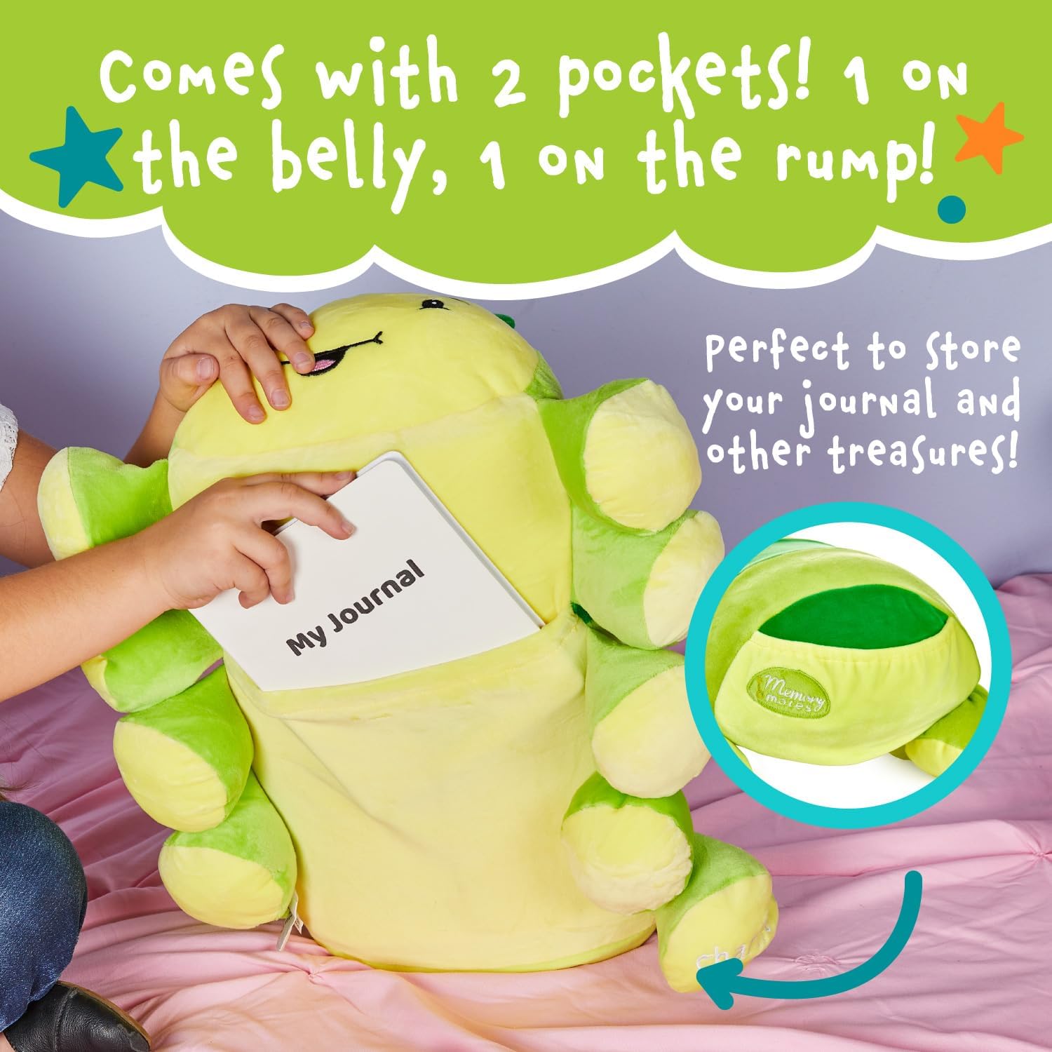 Cuddly Memory Foam Pillow Plush with Journal Pocket - Charlie The Caterpillar