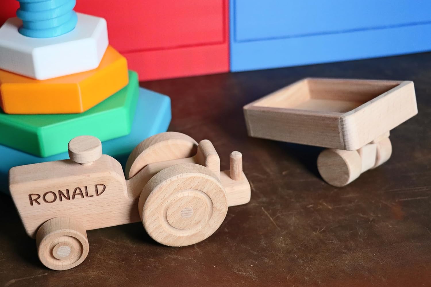 Personalized Wooden Tractor Push Toy for Baby Shower or Christmas