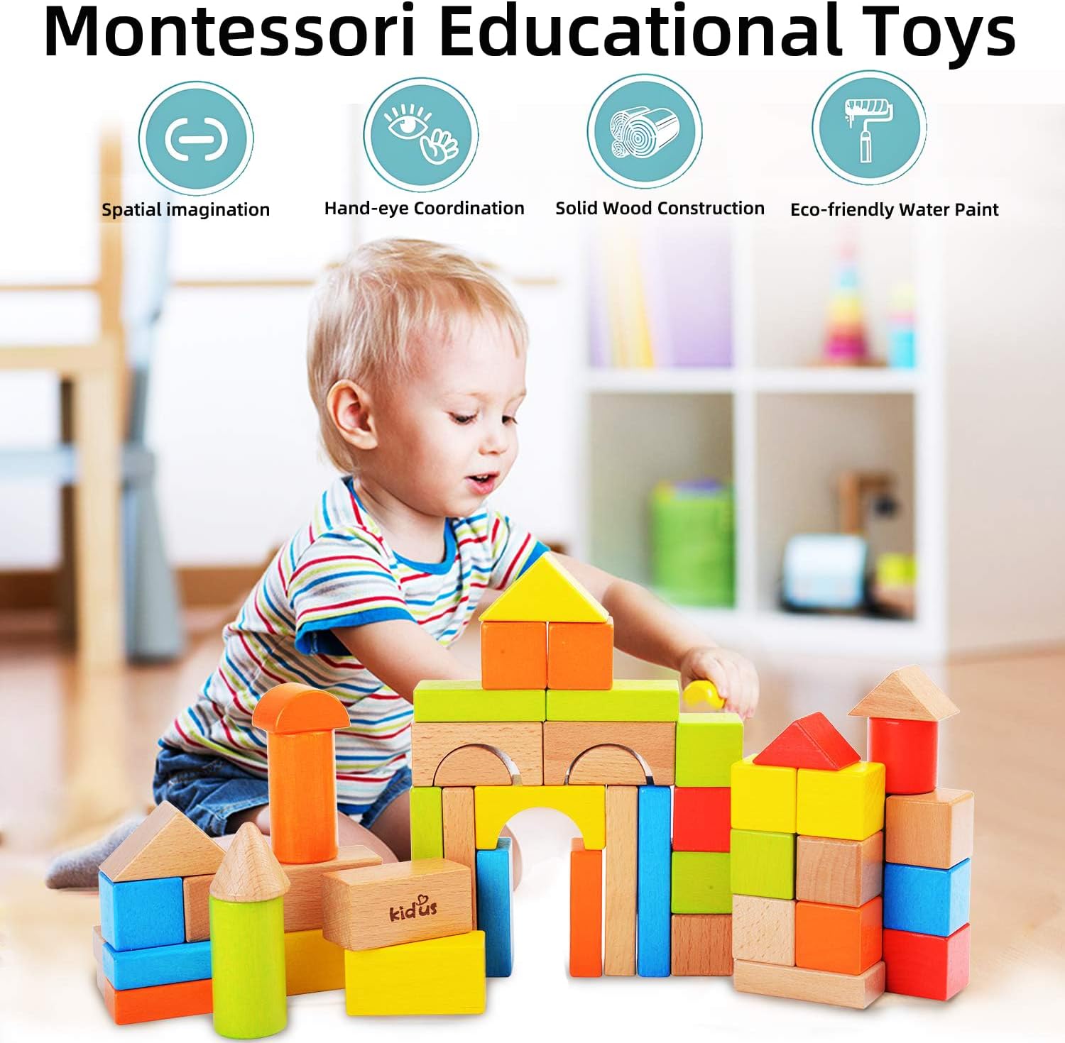 ZONXIE 80pcs Wooden Stacking Blocks for Toddlers 1