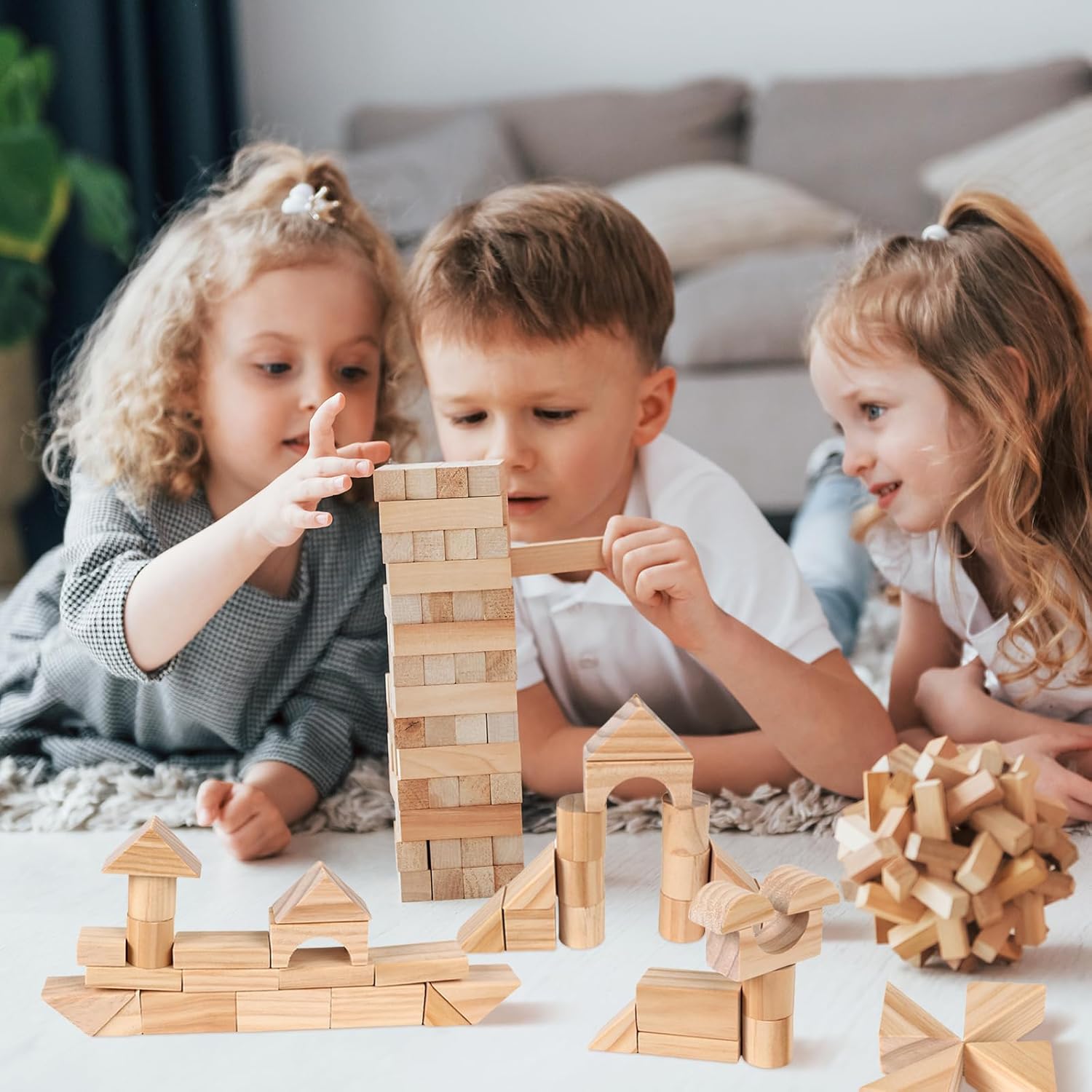 AryiHitt 100 Pcs Kids Natural Wood Building Blocks