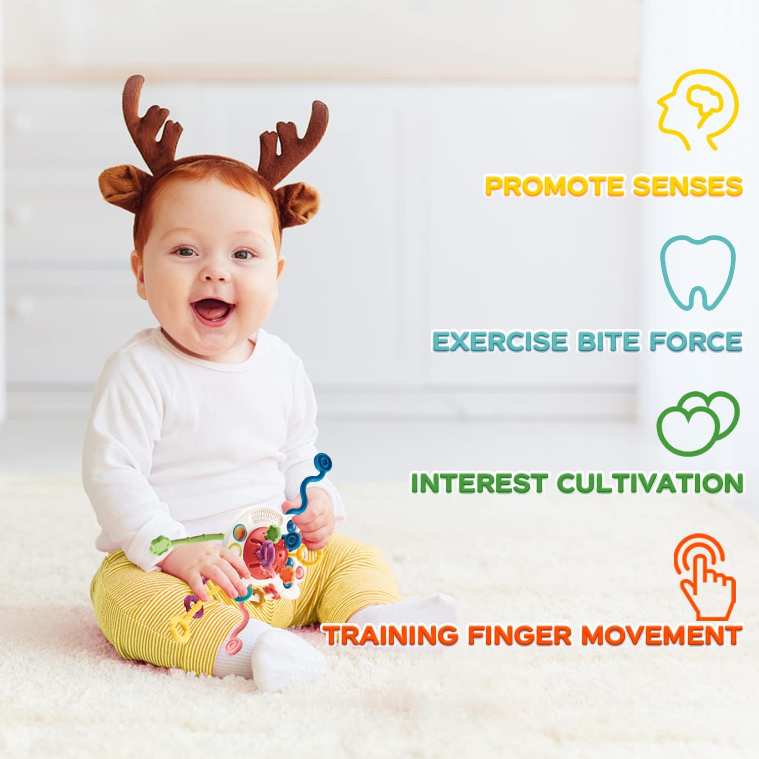 Oueyes Montessori Pull String Toy for 6-18 Months Babies
