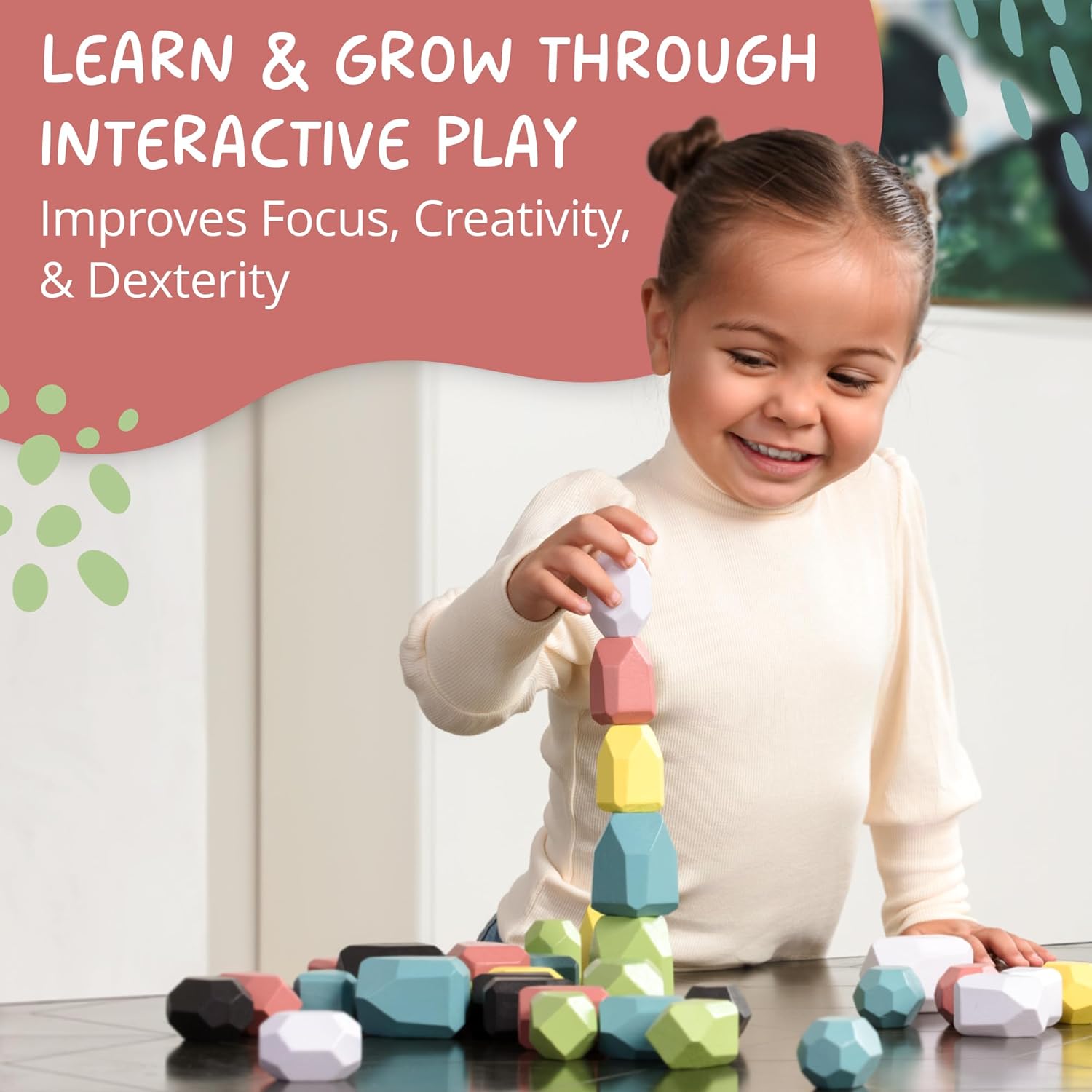 36 PCS Wooden Stacking Rocks for Kids
