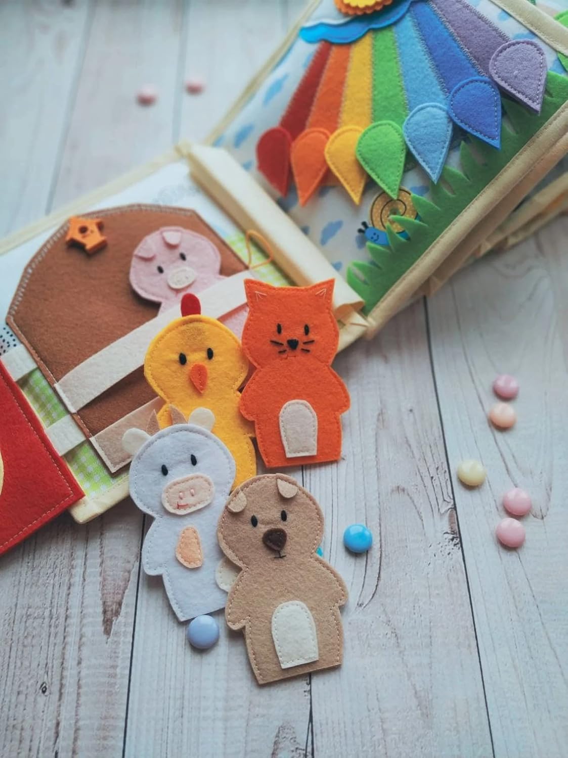 Handmade Animals Quiet Baby Book with Felt Puppets