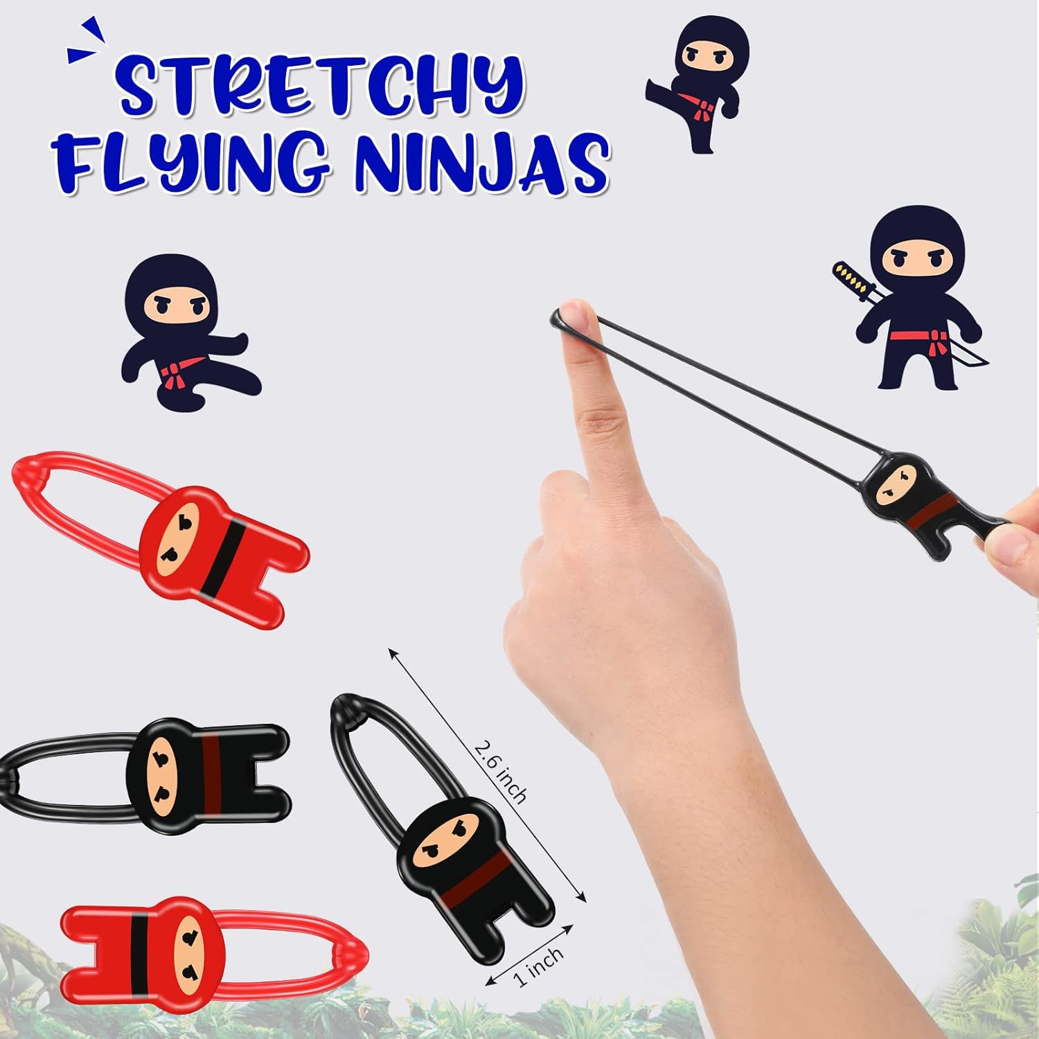Skylety 24 Pack Stretchy Flying Ninja Toys Red Black