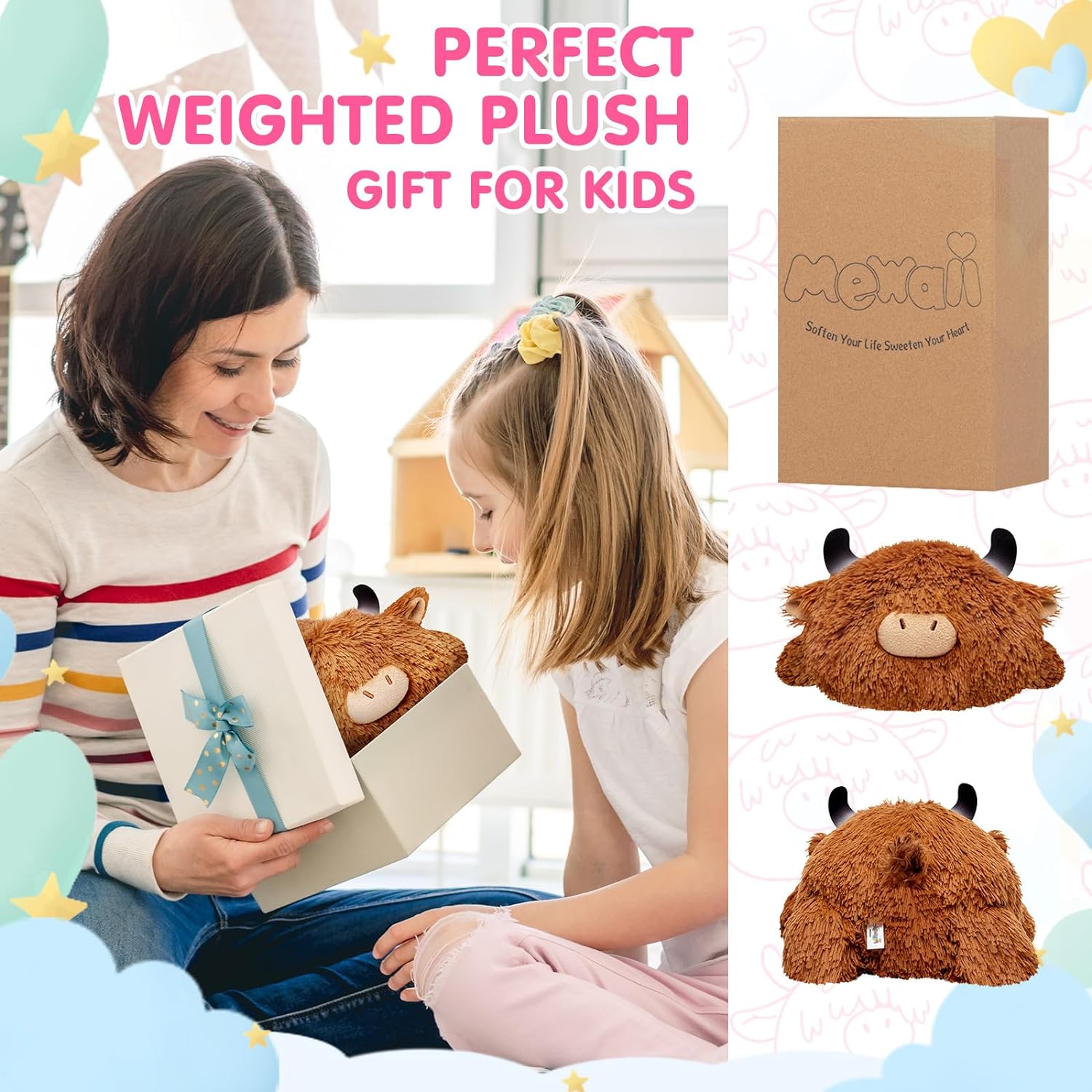 Mewaii Weighted Highland Cow Plush 40 Lbs 23 Inch 1