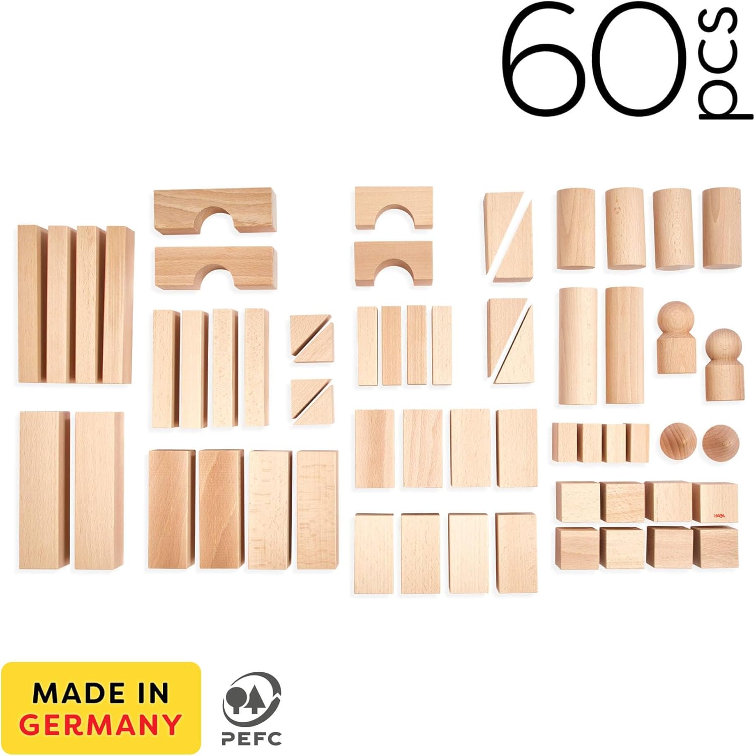 HABA 60 Piece Wooden Building Blocks for Ages 1-8