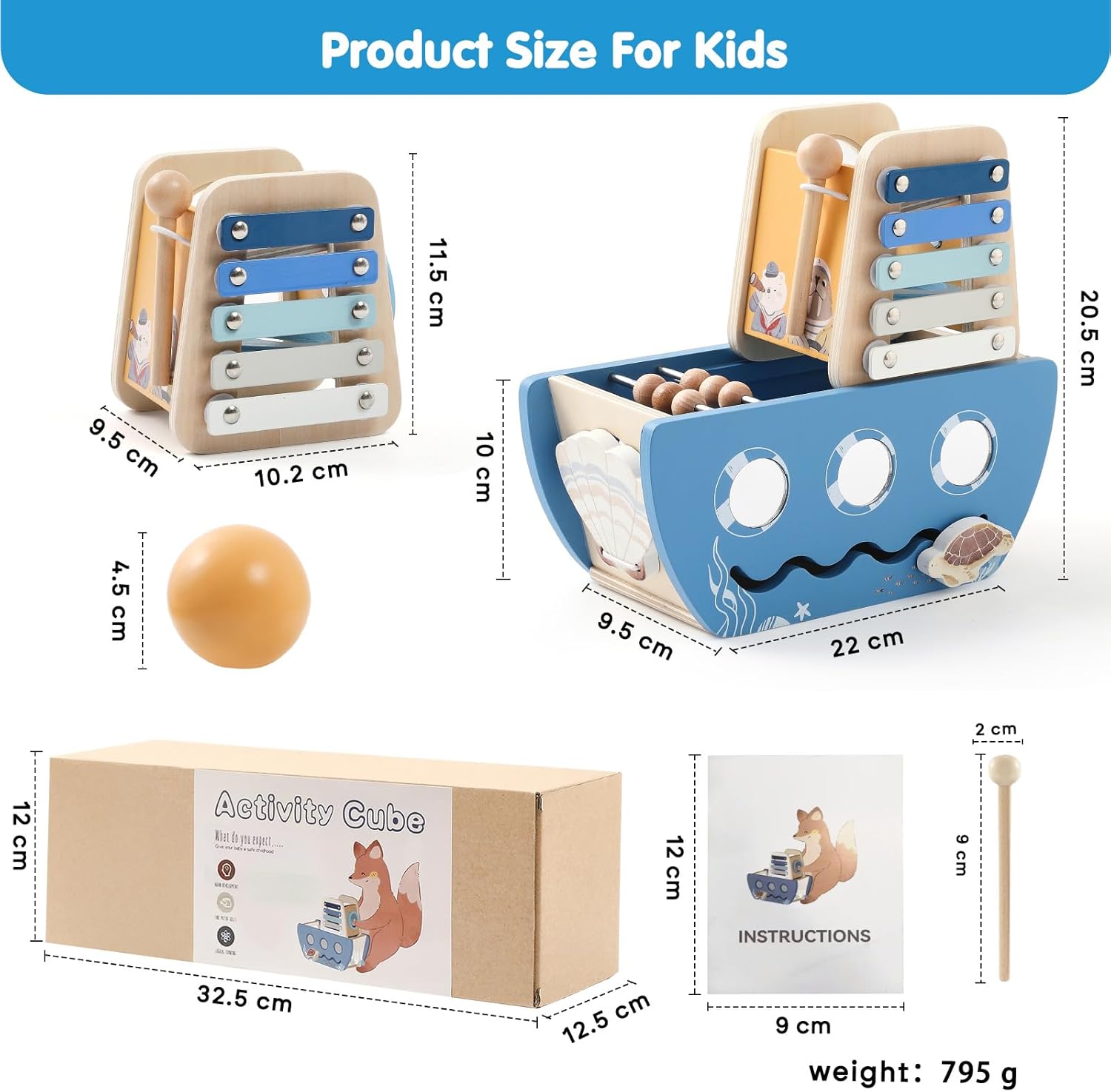 Promise Babe 5-in-1 Wooden Activity Cube - Ocean Theme