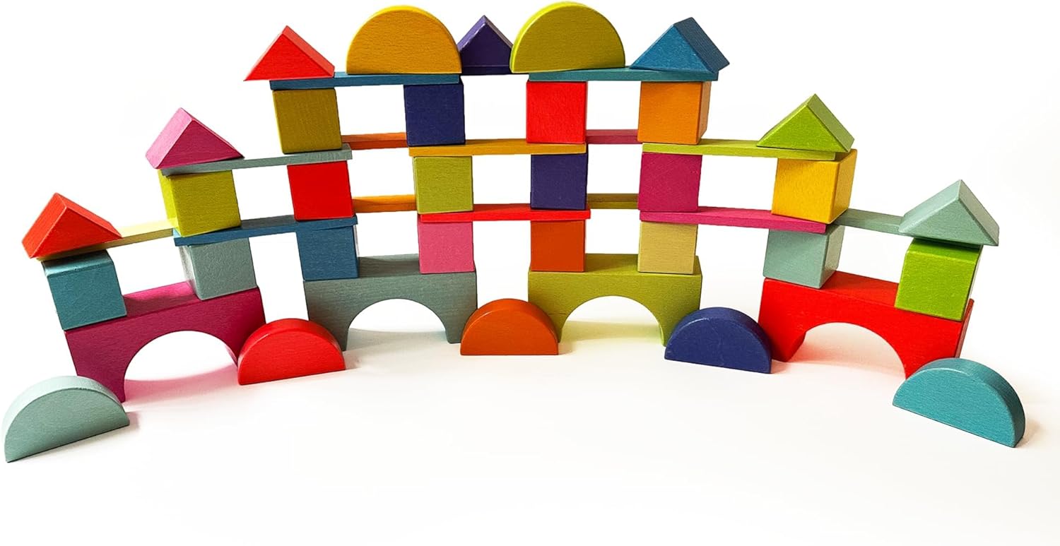 Quiggly Montessori Rainbow Building Blocks 68-Piece Set