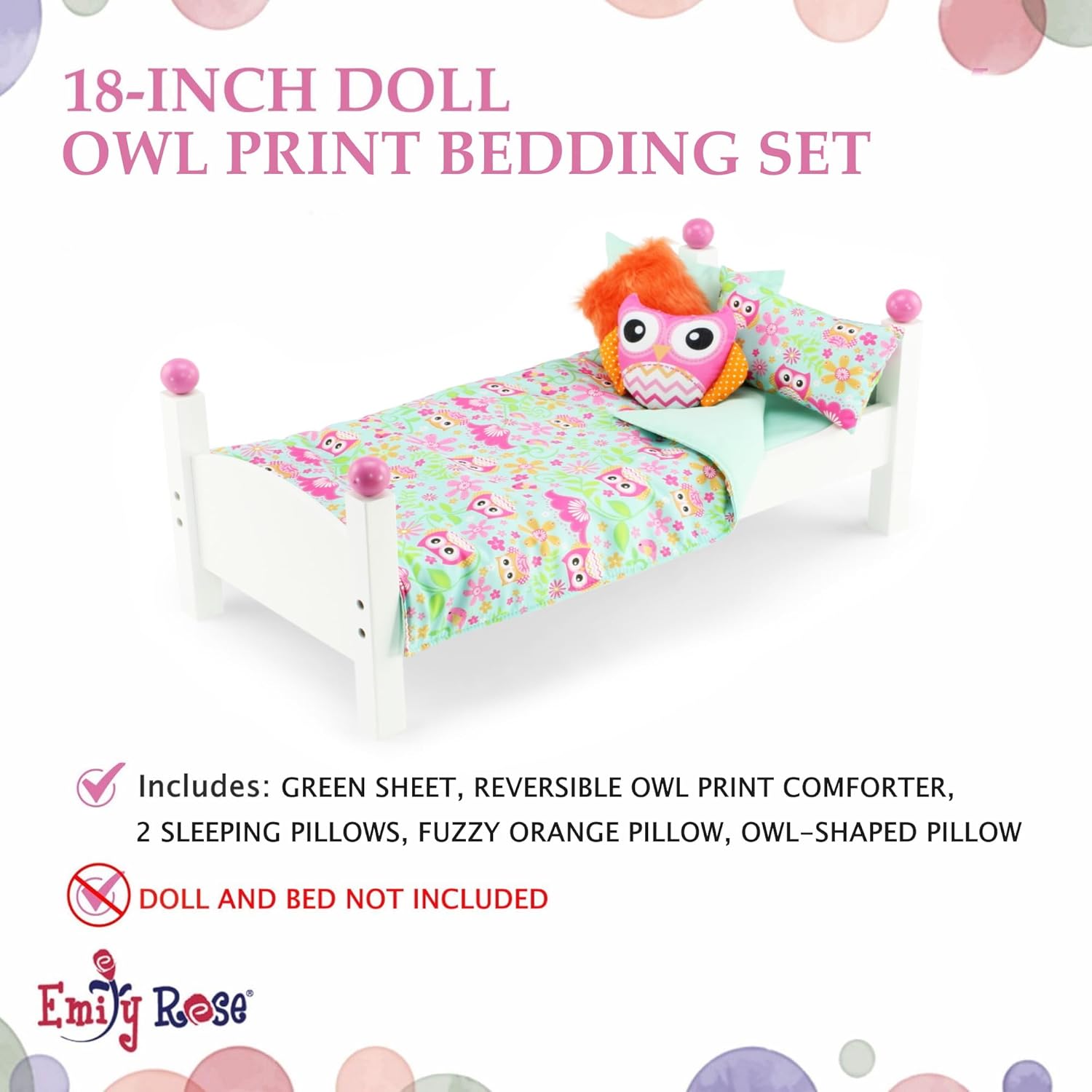 Emily Rose 18-Inch Reversible Owl Bedding Gift Set