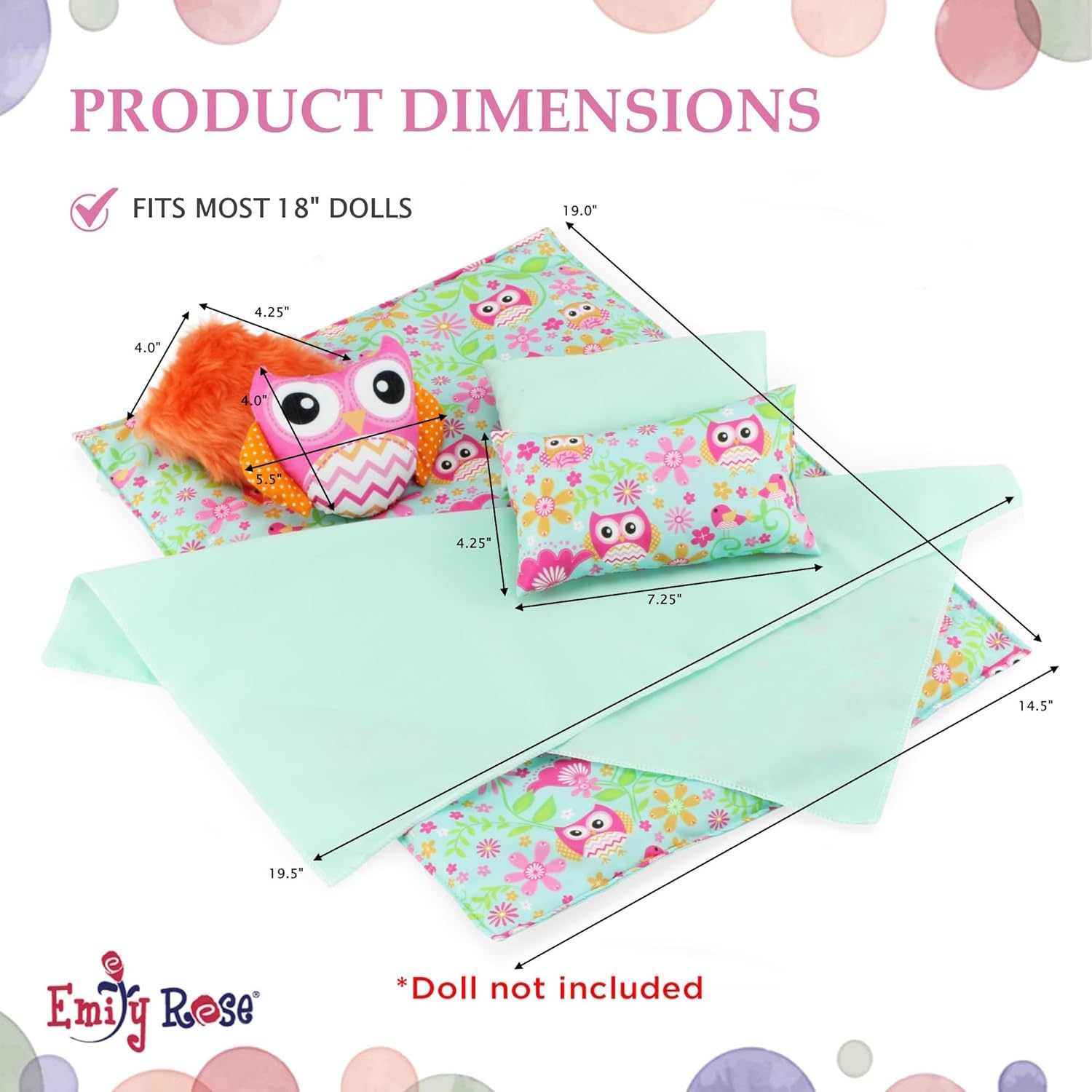 Emily Rose 18-Inch Reversible Owl Bedding Gift Set