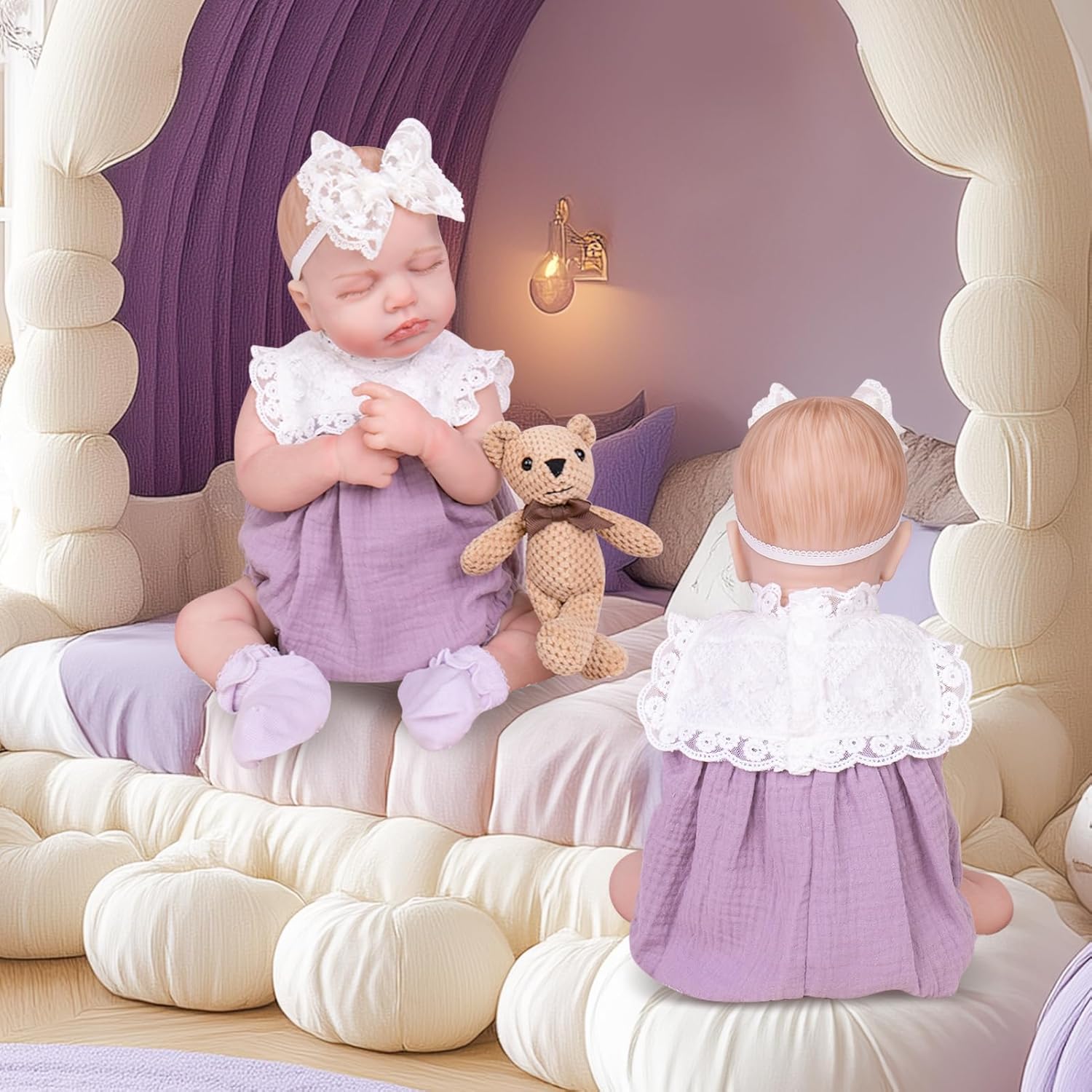 Aori Reborn Baby Doll Purple Outfit with Lace Headband