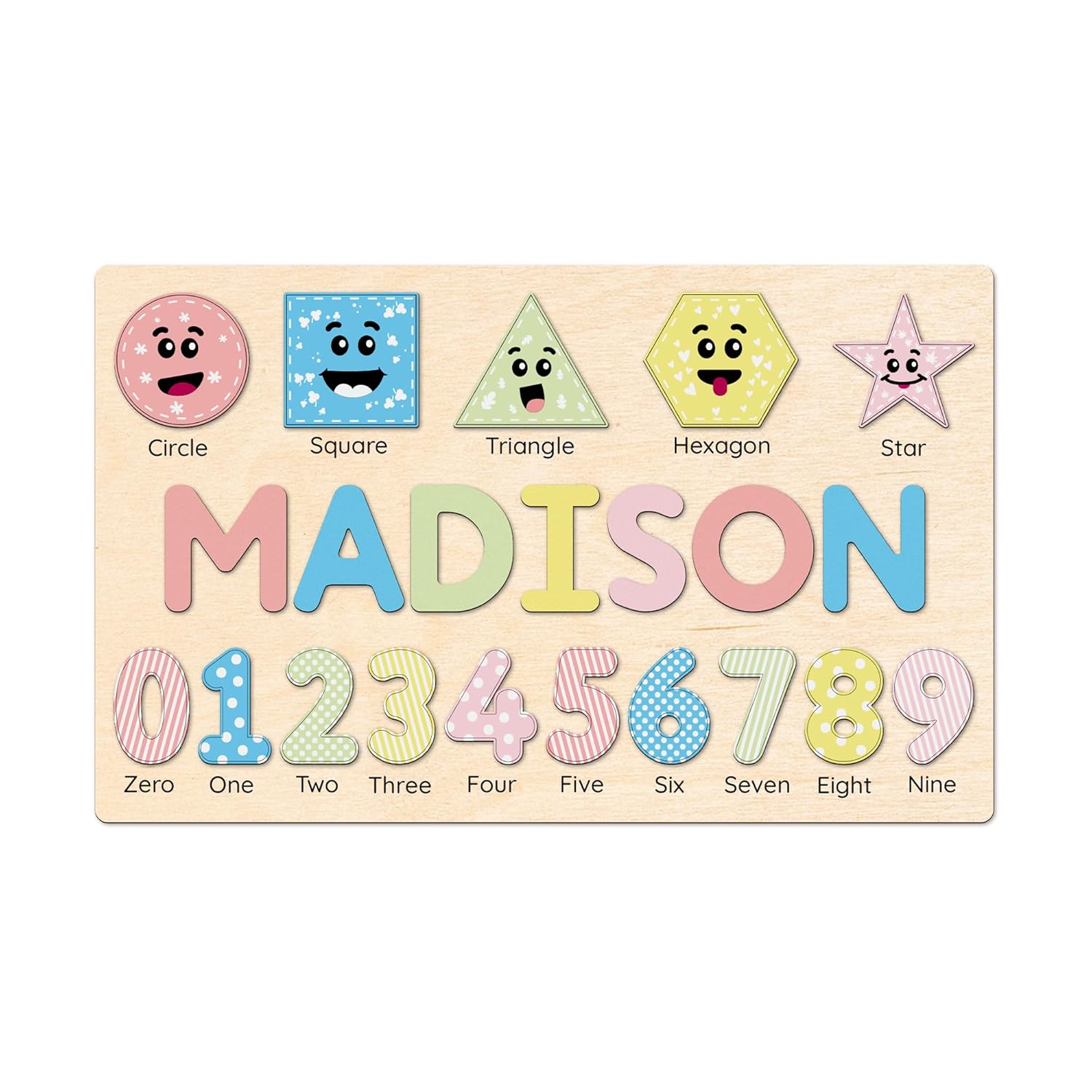 Personalized Wooden Shape Puzzle for Toddlers with Babys Name