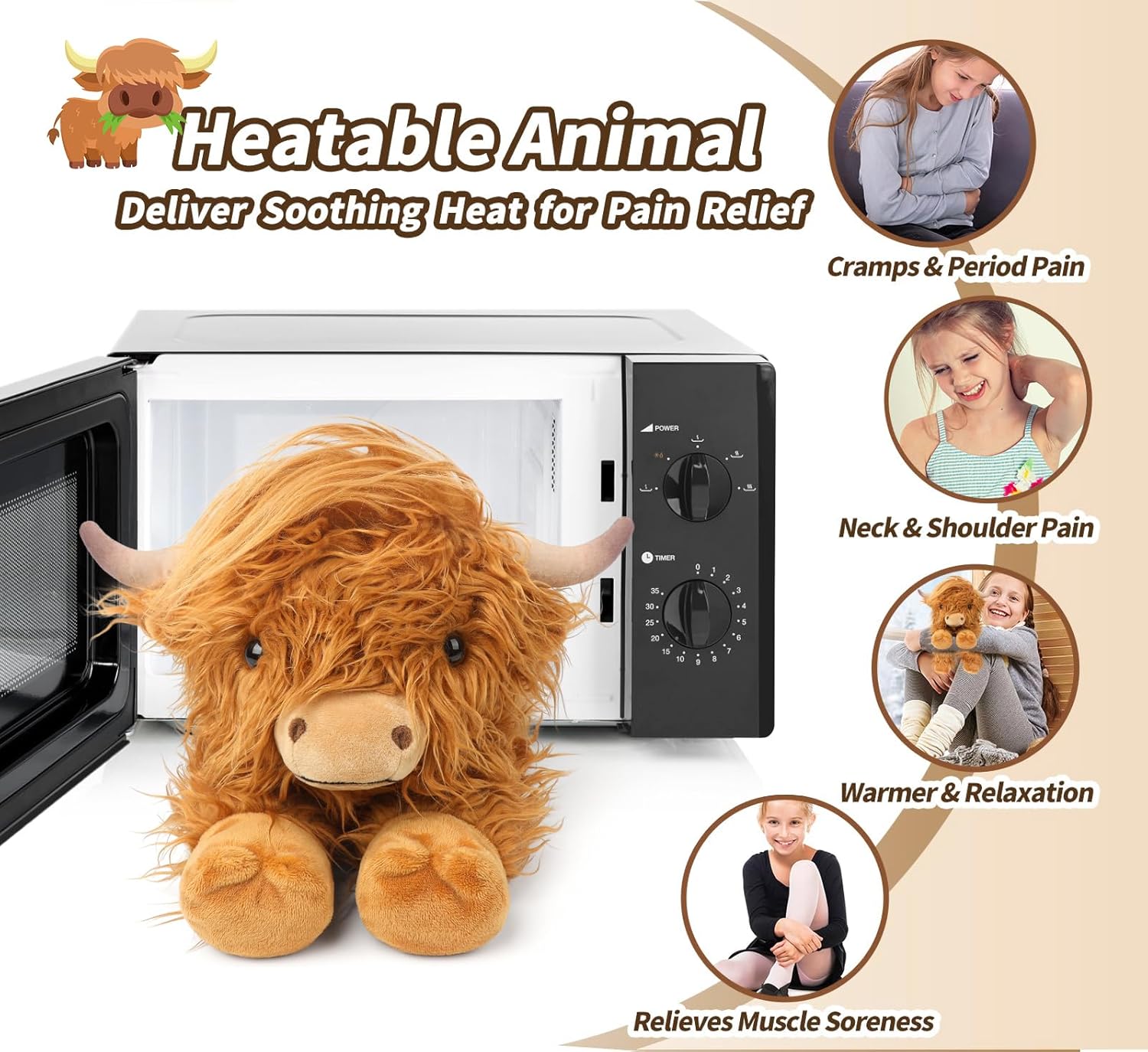 Cuckool Highland Cow Stuffed Animal Heating Pad