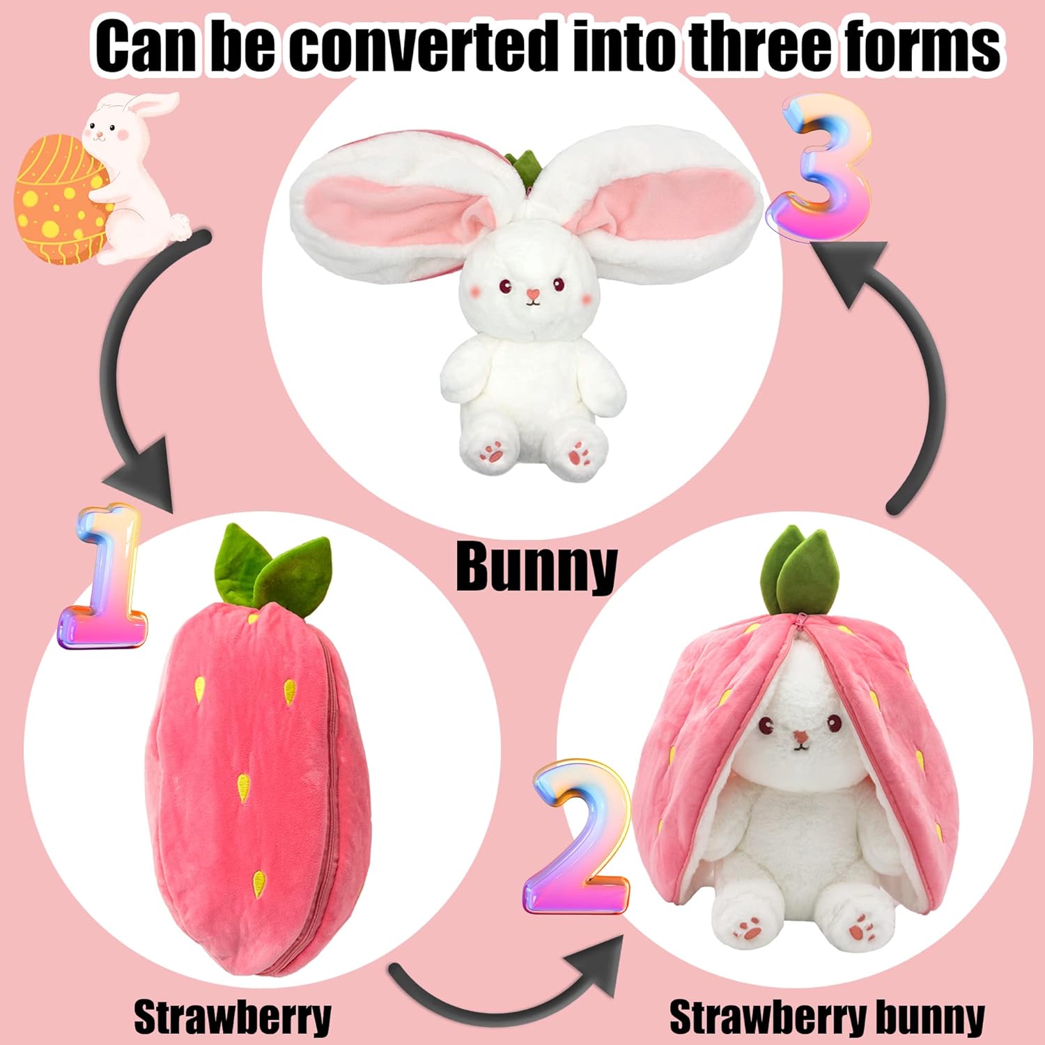 YOUBLEK Reversible Cuddle Bunny Plush Pillow Strawberry 709 Inches