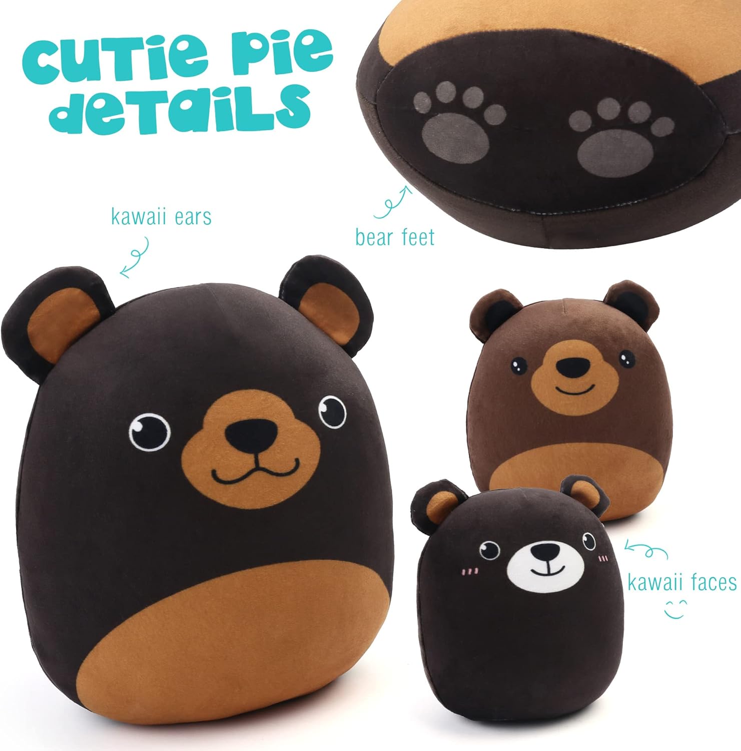 BenBen Bear Plush Toy Set of 3 12 and 7 Squishy Stuffed Animals