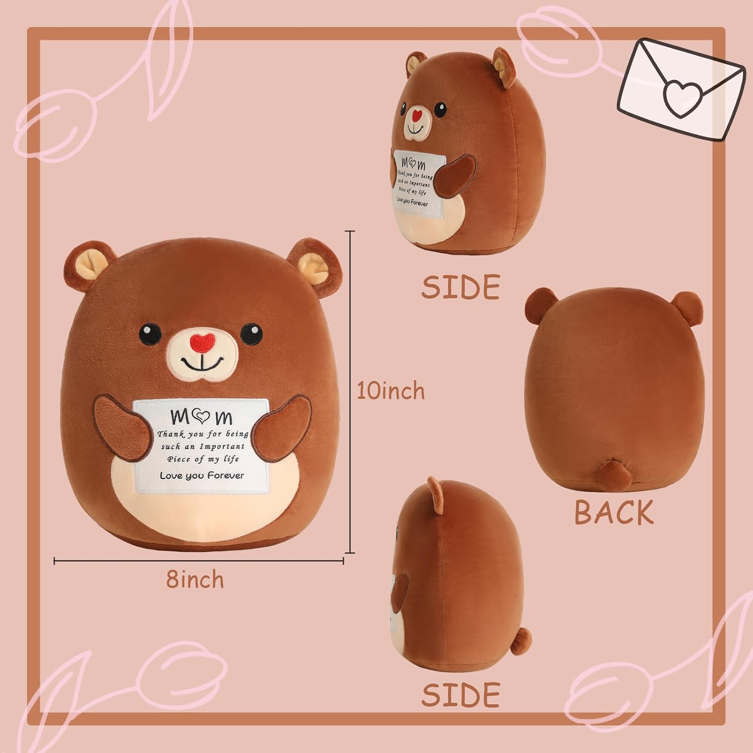 Finebee Brown Bear Plush Stuffed Animal 10 Inch
