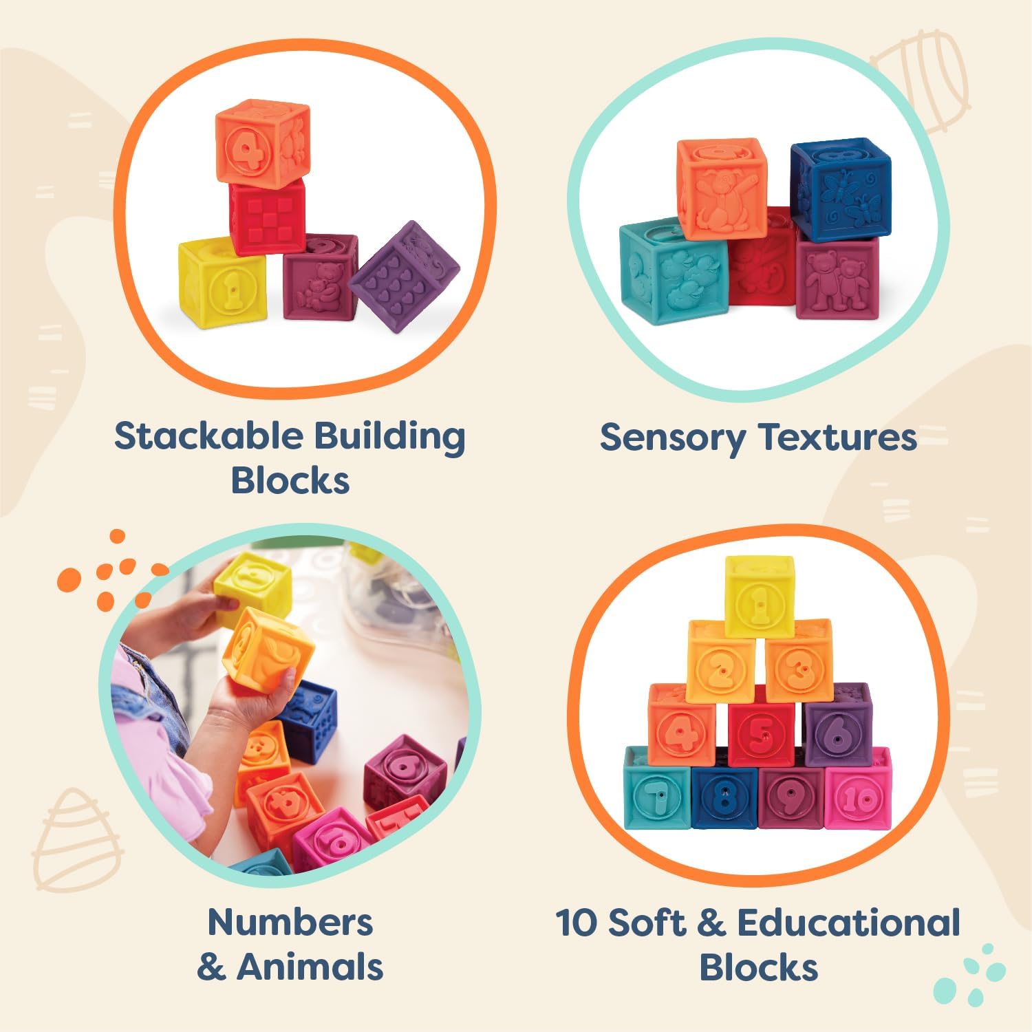 B toys Baby Blocks 10 Educational Stacking Toys for 6 Months