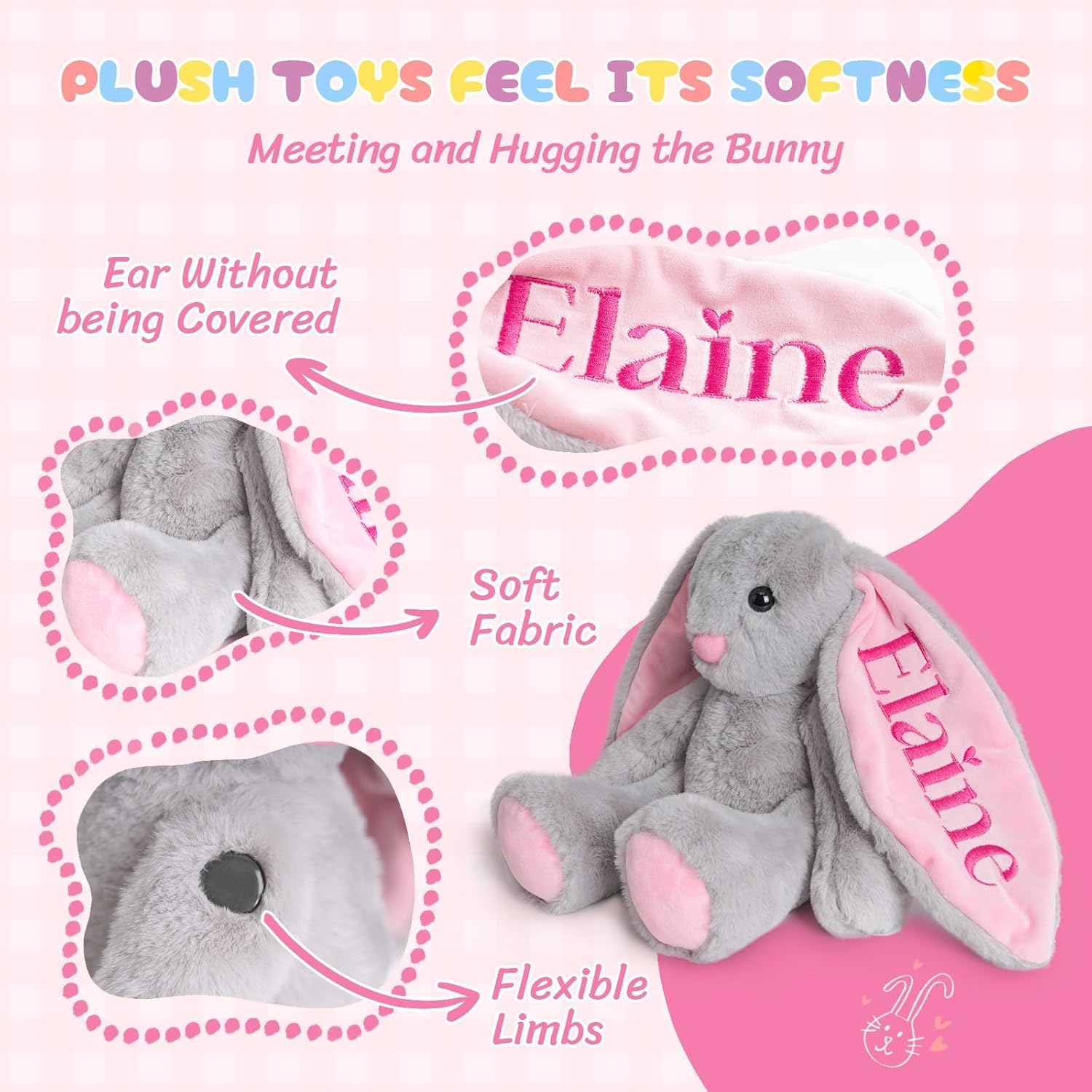 Custom Plush Bunny Toy with Childs Name Brown 1