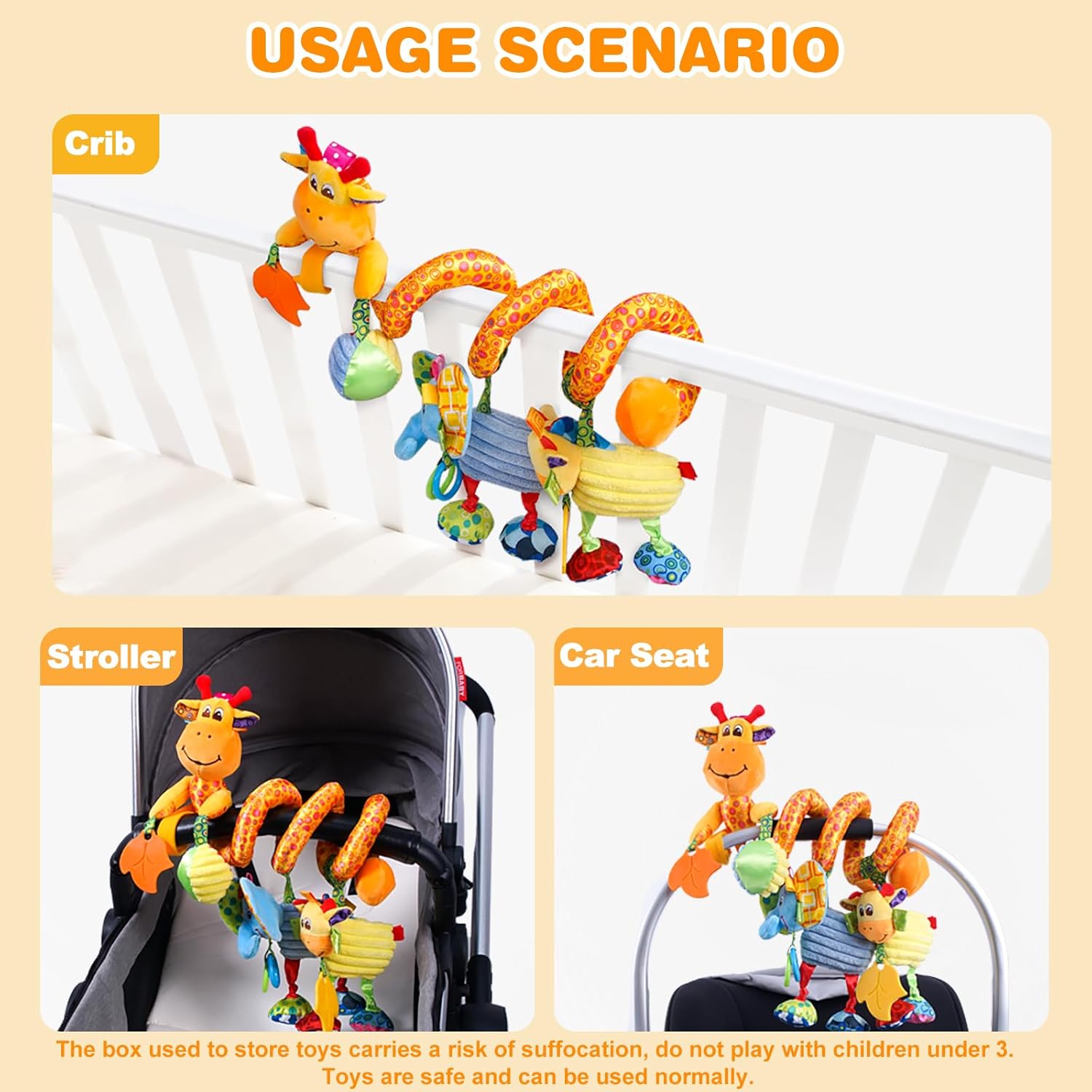 Jollybaby Giraffe Plush Carseat Toy for Infant 0-12 Months