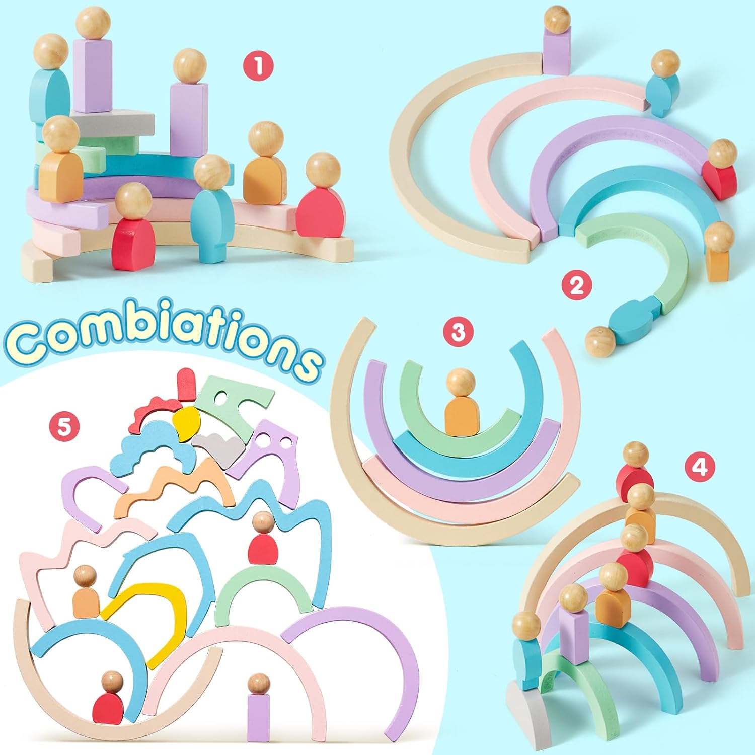 Lewo Wooden Stacking Blocks for Toddlers 46 Pcs