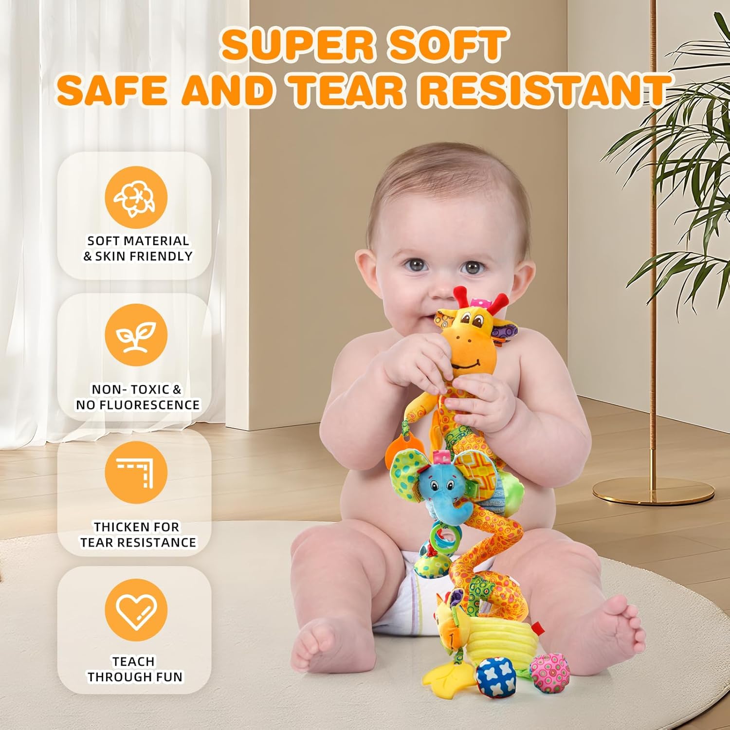 Jollybaby Giraffe Plush Carseat Toy for Infant 0-12 Months