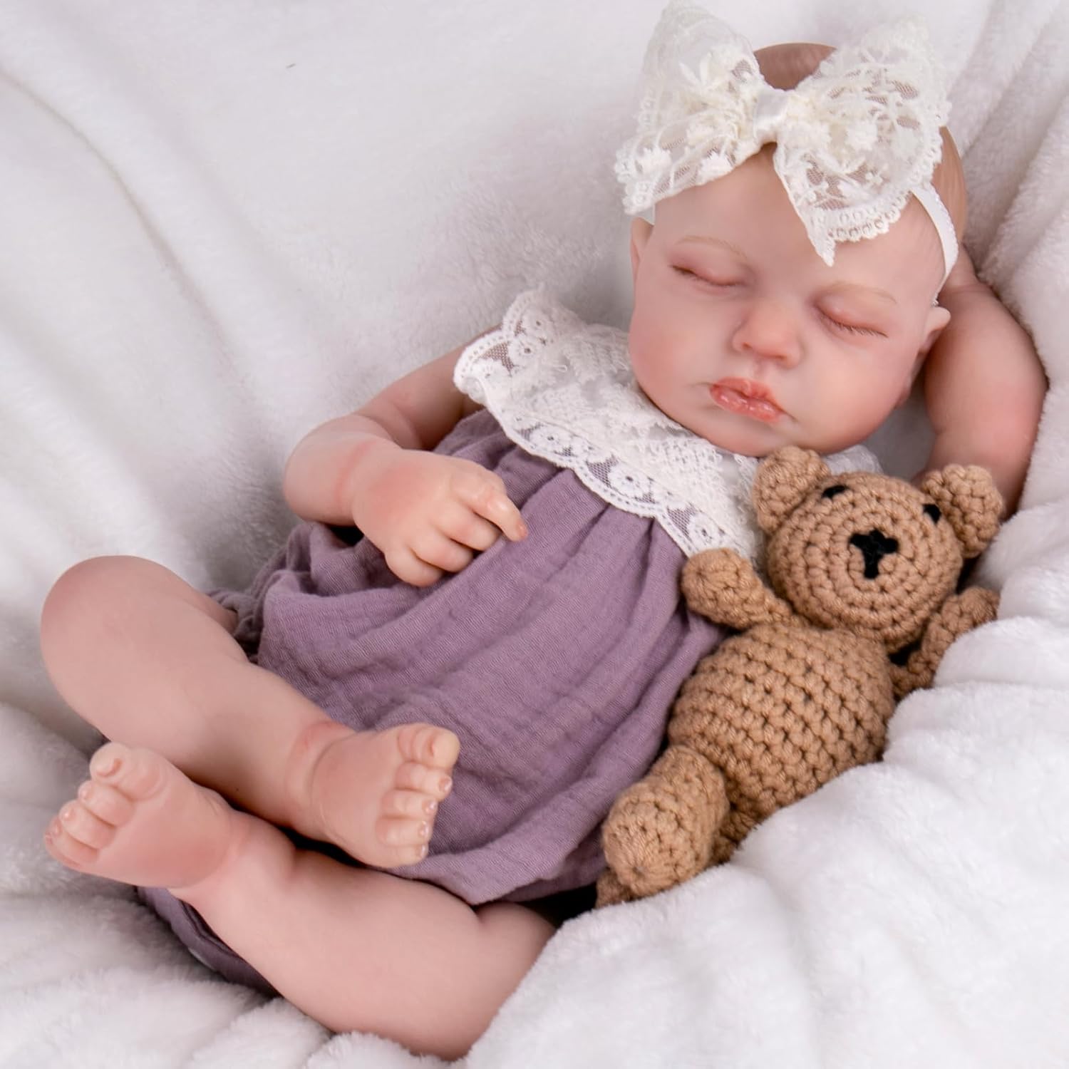 Aori Reborn Baby Doll Purple Outfit with Lace Headband