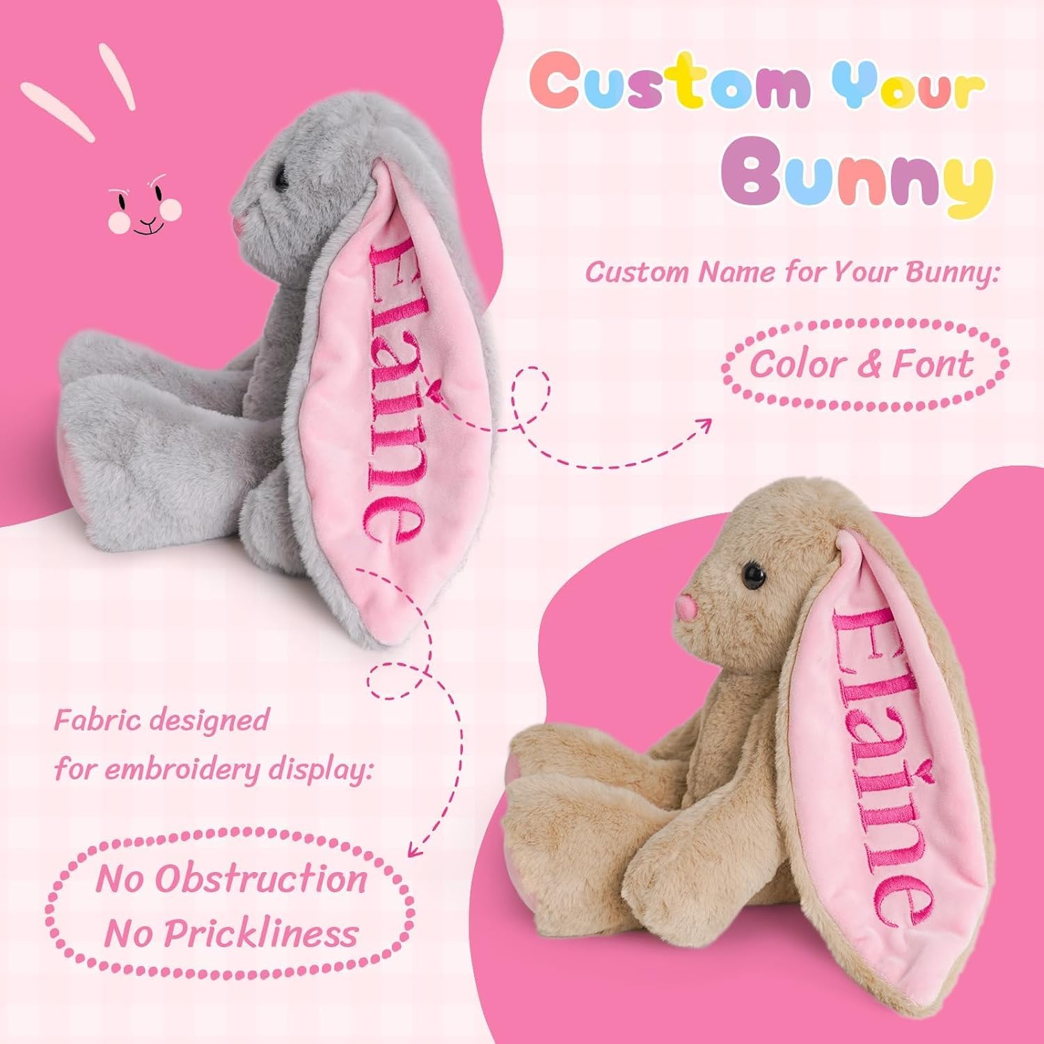 Custom Plush Bunny Toy with Childs Name Brown 1