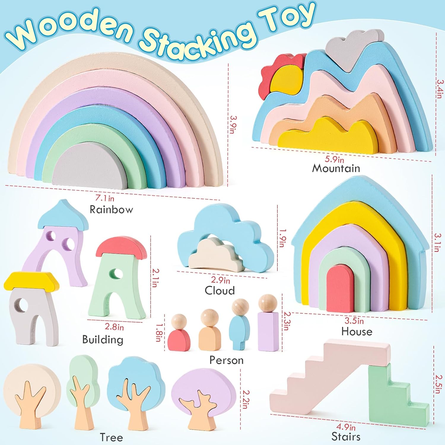 Lewo Wooden Stacking Blocks for Toddlers 46 Pcs