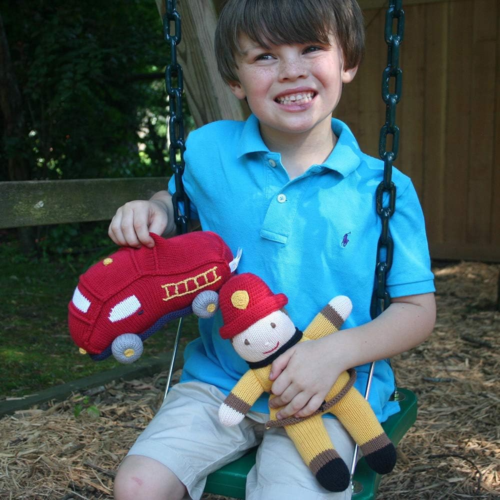 ZUBELS Baby Fire Truck Plush Doll Toy 6-Inch Hand-Knit