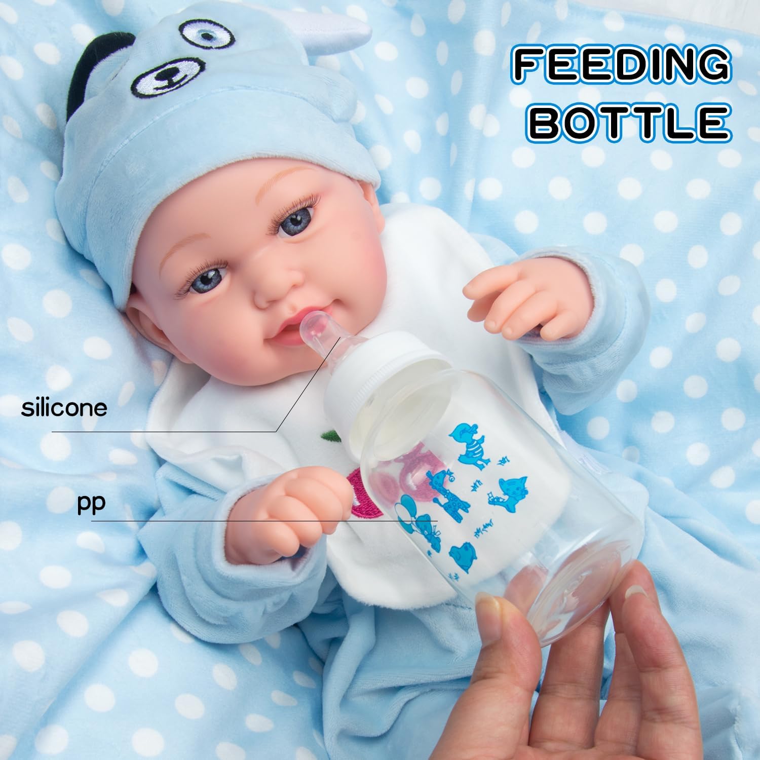 Pedolltree Reborn Baby Doll 9 Pcs Blue Puppy Outfit Set