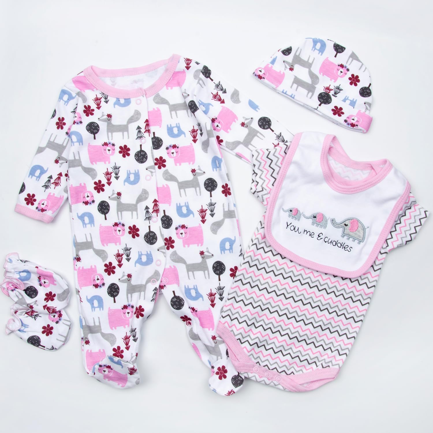 Babyfere Reborn Baby Girl Doll 5-Piece Outfits Set