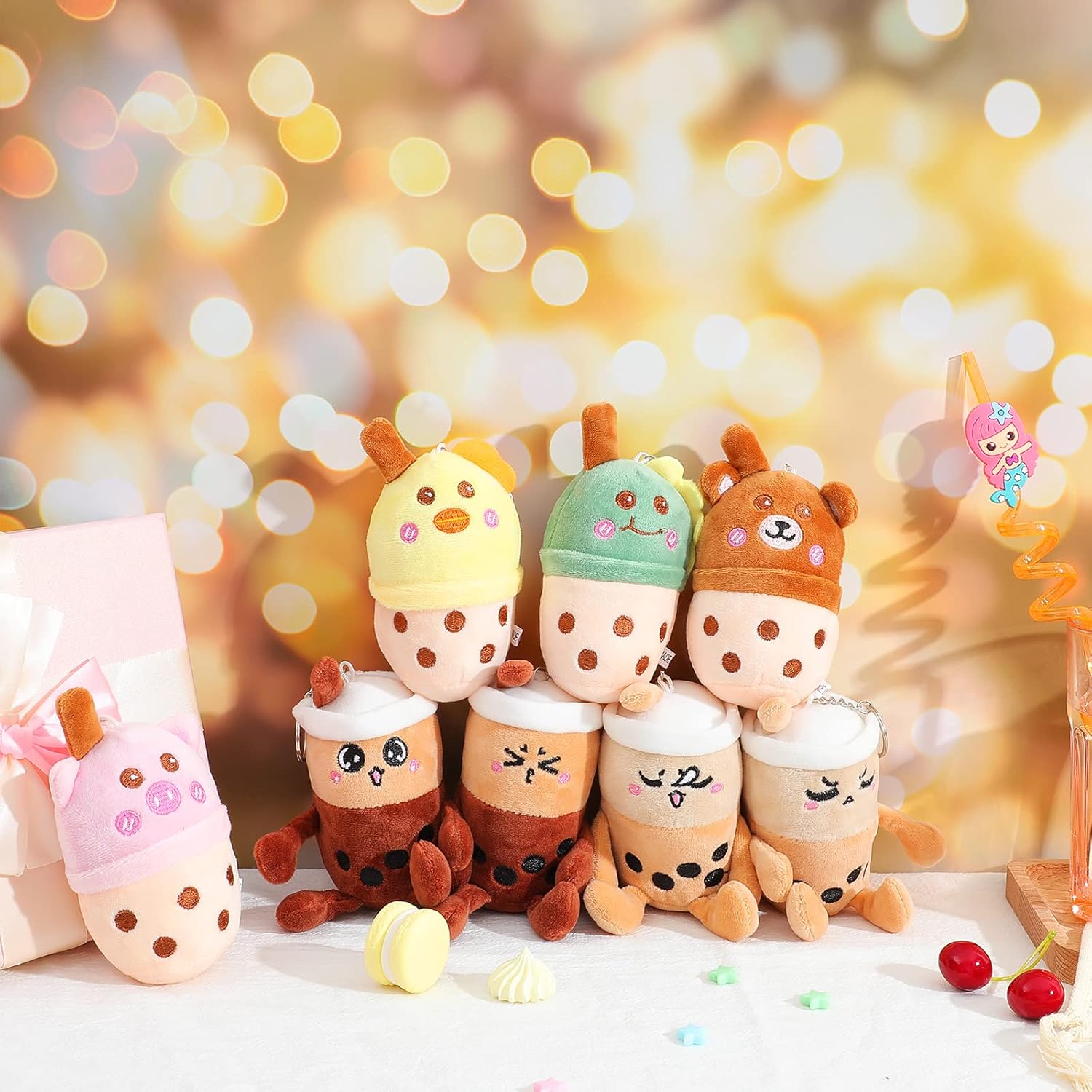 Skylety 8 Pieces 5 Inch Milk Tea Plush Toys Keychain