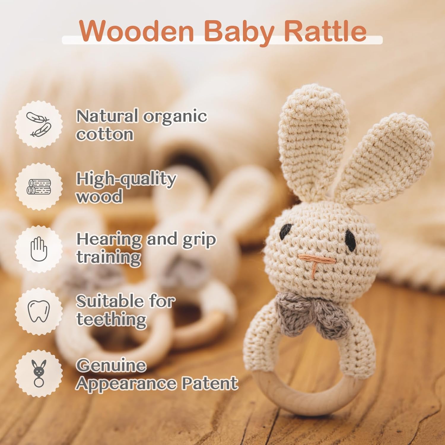 Handmade Crochet Easter Bunny Baby Rattle Toy for 0-6 Months