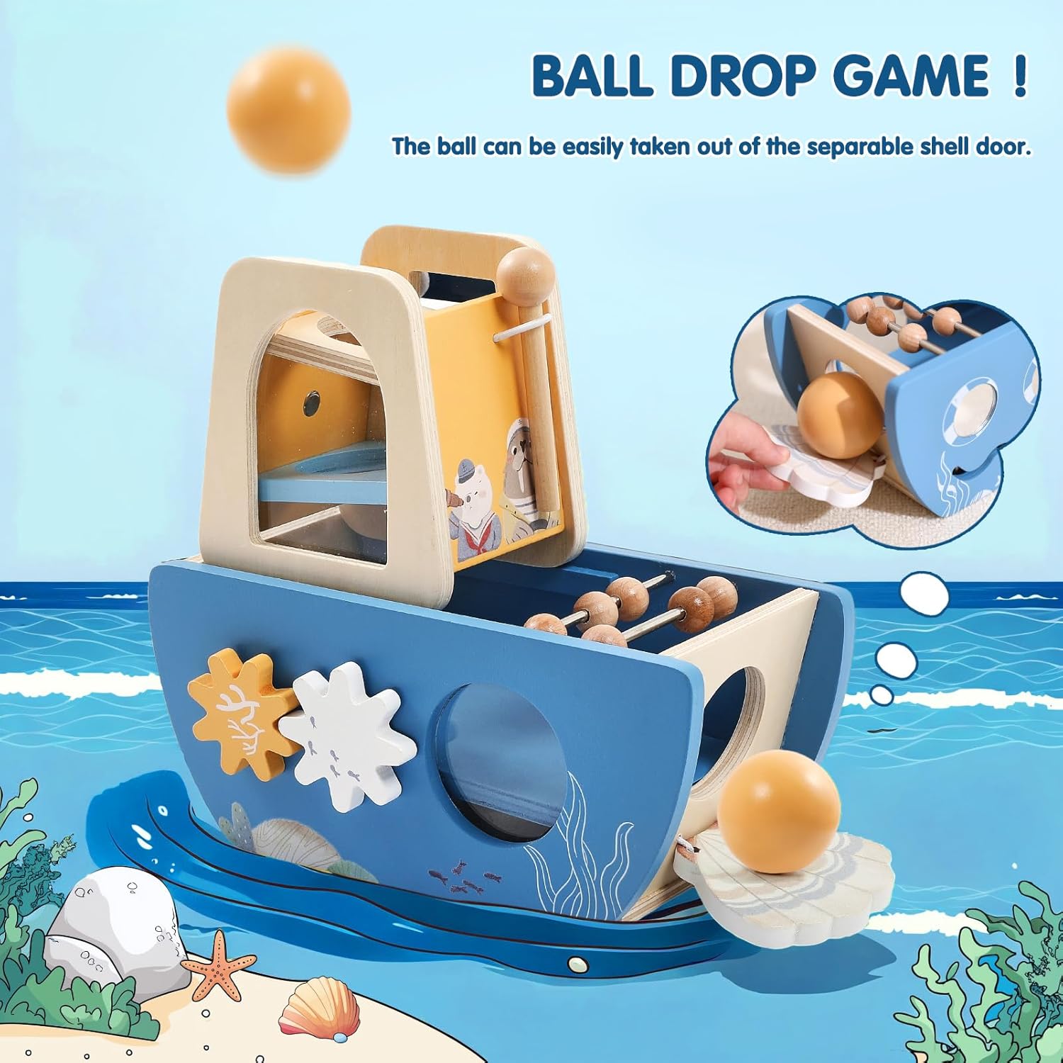 Promise Babe 5-in-1 Wooden Activity Cube - Ocean Theme