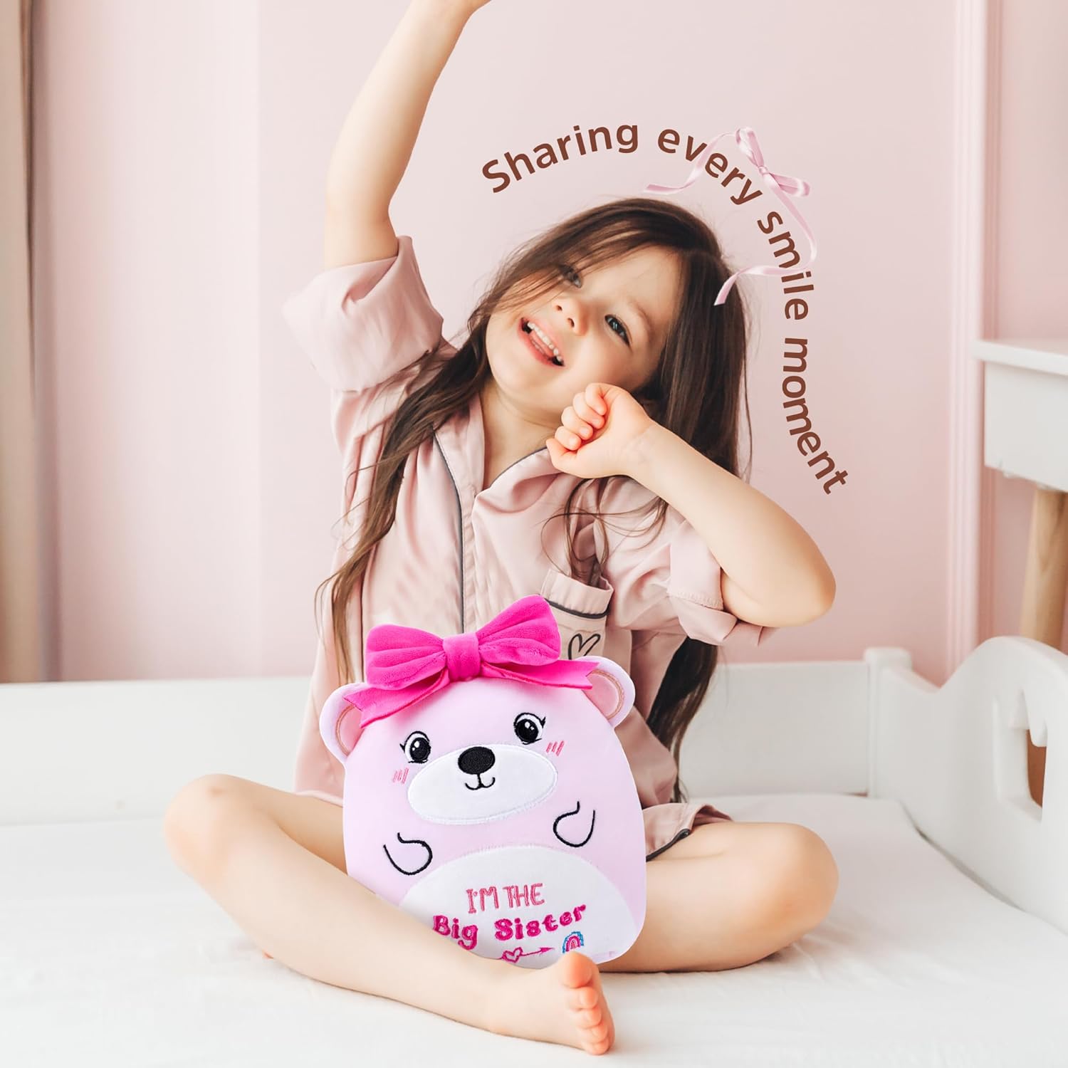 Big Sister Plush Bear with Pink Bow 8-Inch Stuffed Animal