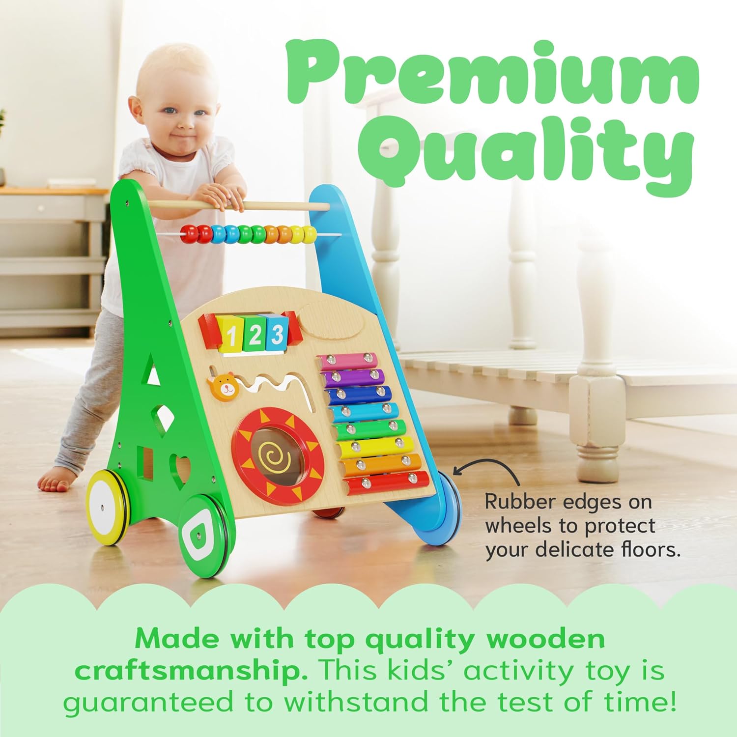 KIDDERY TOYS Wooden Baby Walker with Activity Center