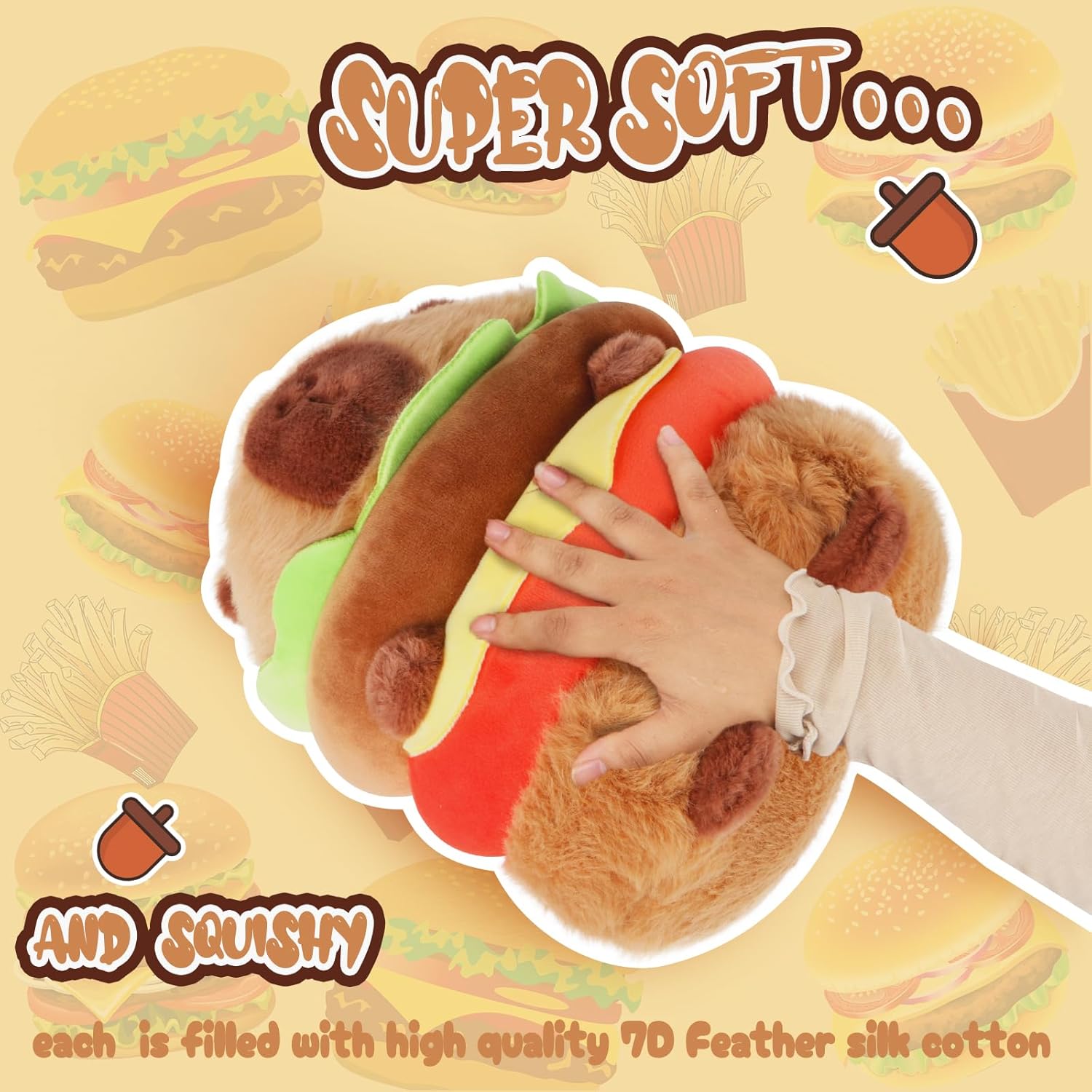 Hamburger Loving Capybara Plush Toy - 95 Inch