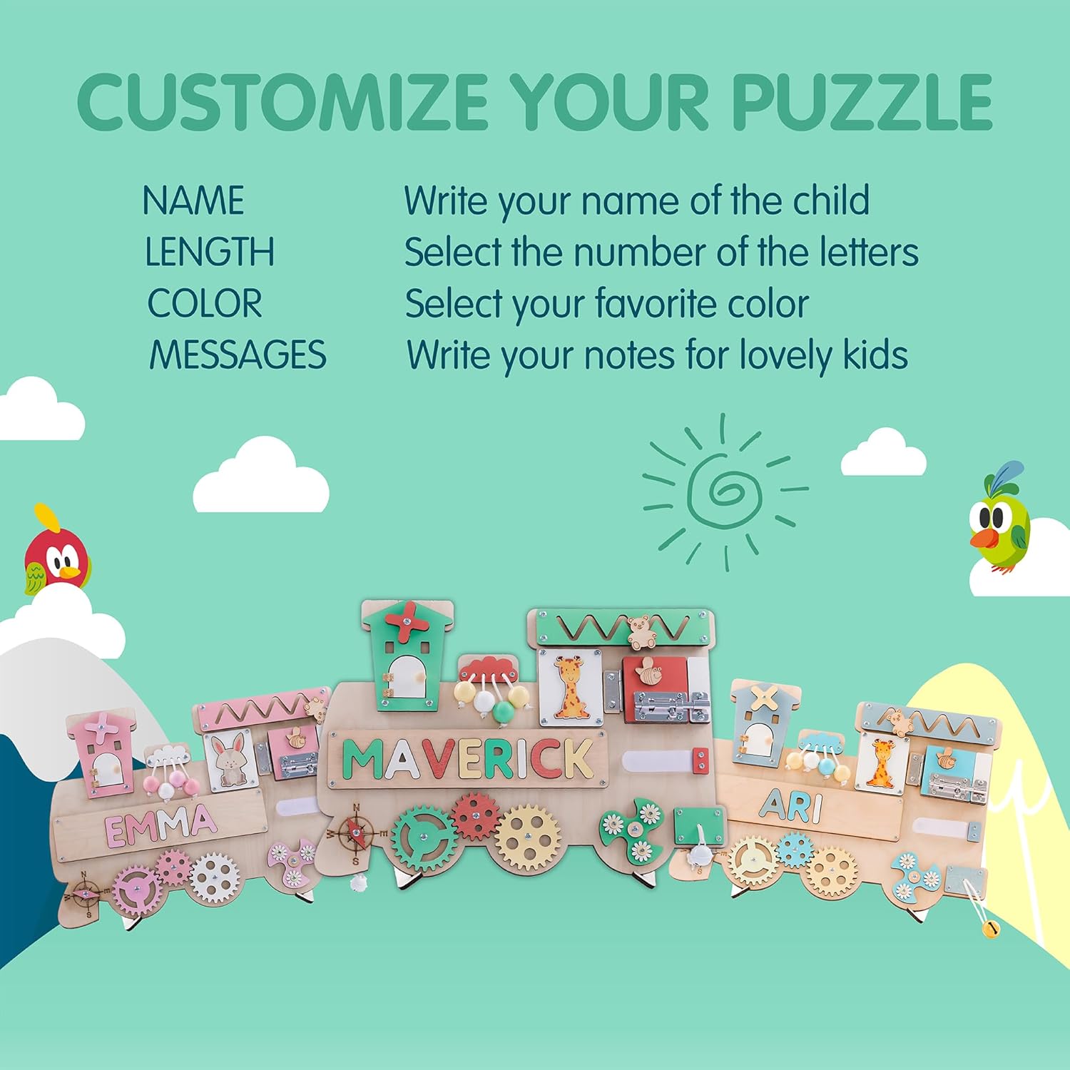Custom Name Puzzle for Toddlers - Montessori Wooden Busy Board