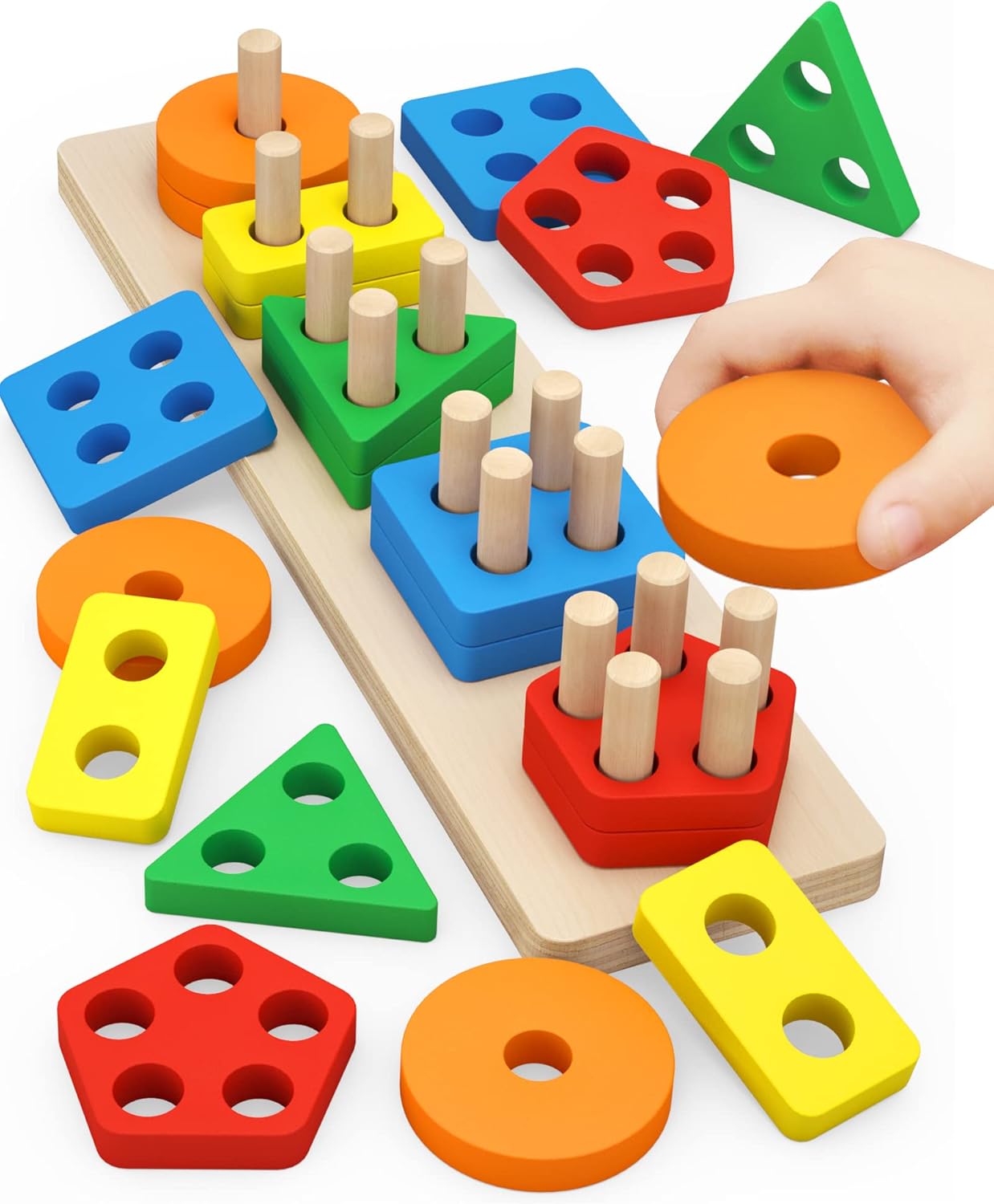 PEBIRA Montessori Wooden Sorting Stacking Toy Set