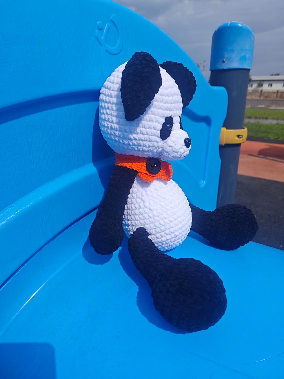 Handmade Crochet Panda Bear with Red Scarf