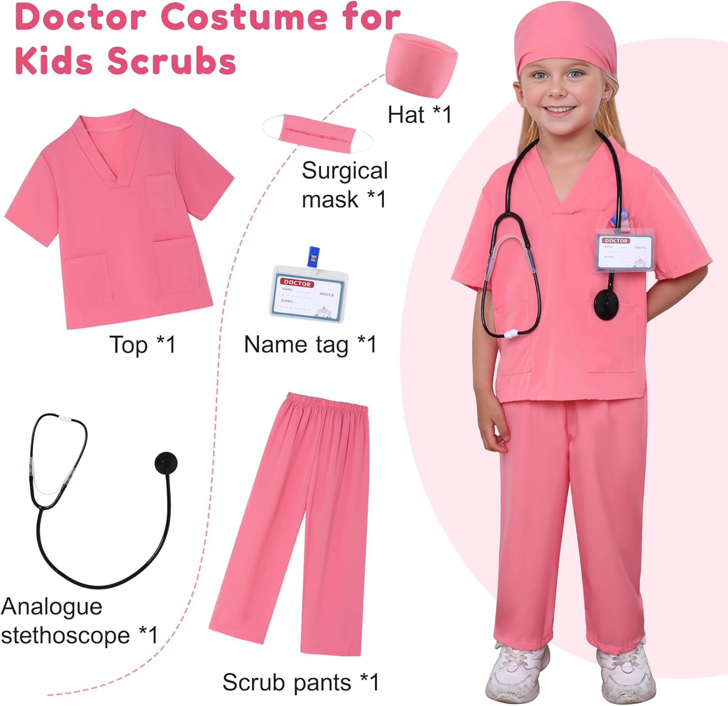 WooHand 6Pcs Doctor Costume Kids 3-9 Years Halloween Set