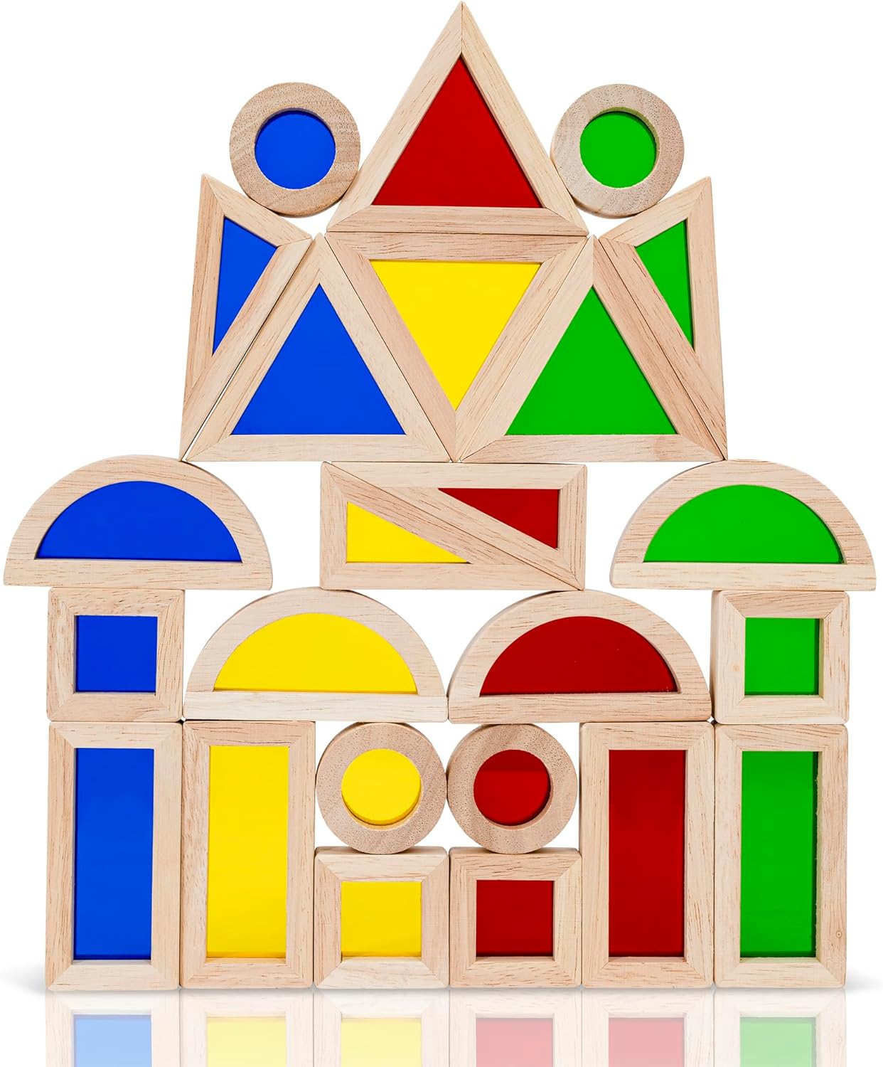 KudoJoy 24pcs Geometry Wooden Blocks for Kids