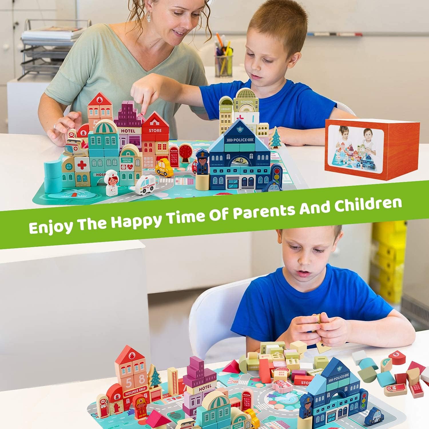 LENNYSTONE Wooden Blocks Set 120pcs City Construction Toy
